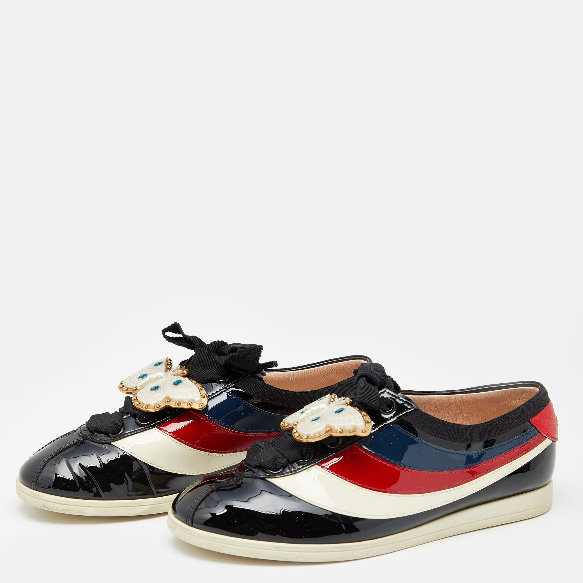 

Gucci Multicolor Patent Leather New Ace Falacer Butterfly Low Top Sneakers Size