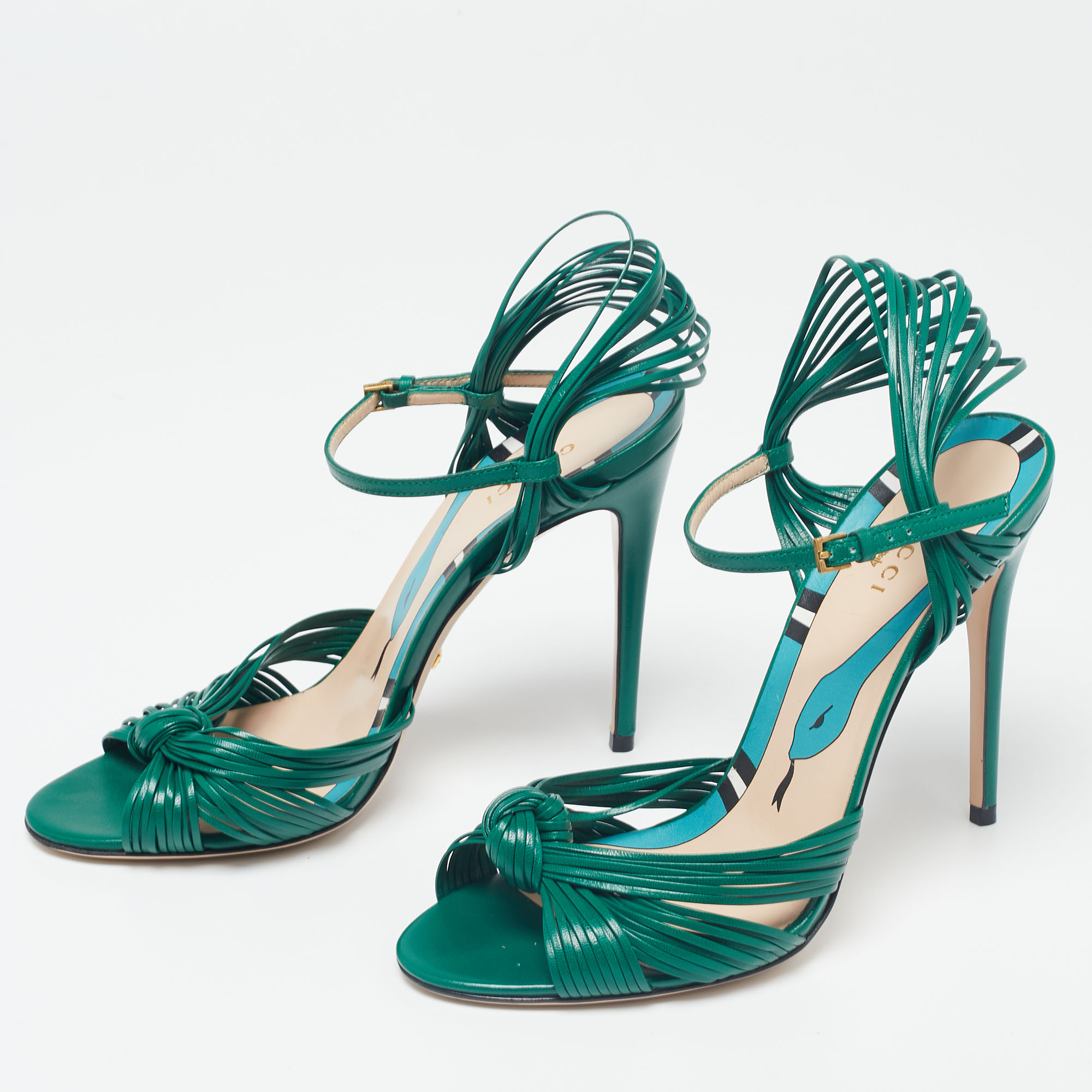 

Gucci Green Leather Strappy Allie Knot Sandals Size