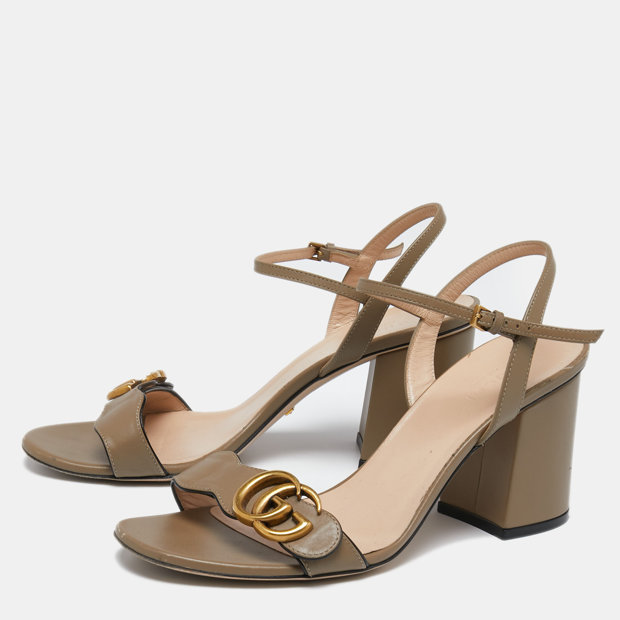 

Gucci Taupe Leather GG Marmont Ankle-Strap Sandals Size, Beige