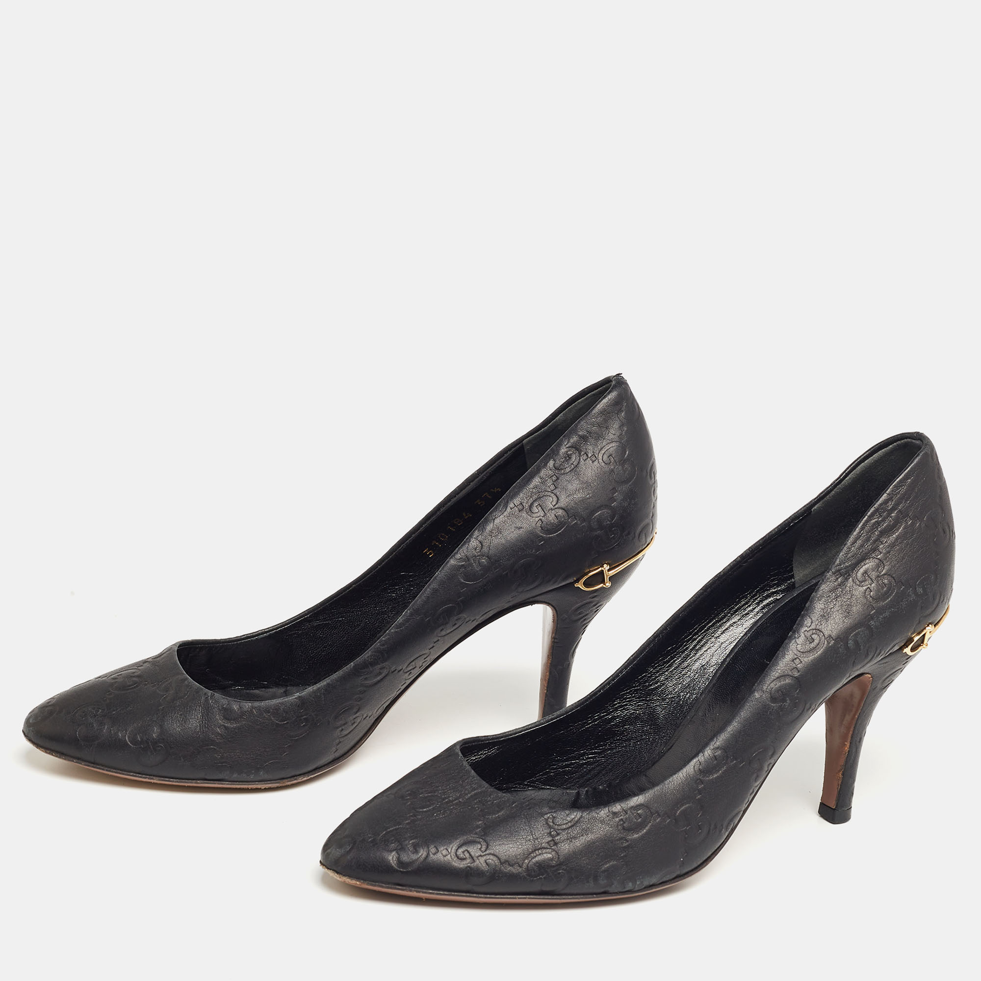 

Gucci Black Guccissima Leather Adina Horsebit Pumps Size