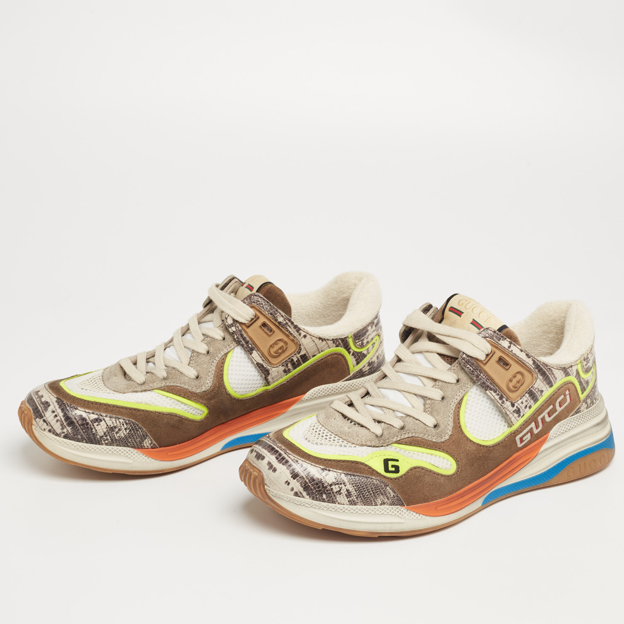

Gucci Multicolor Suede And Fabric Lace Up Sneakers Size
