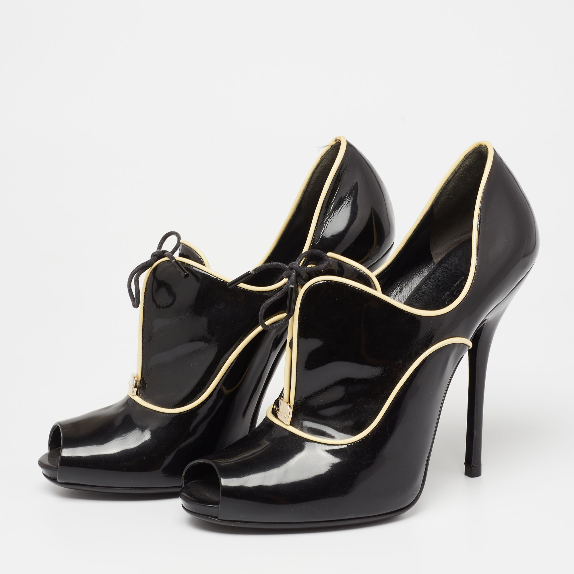 

Gucci Black Patent Leather Newton Peep-Toe Ankle Booties Size