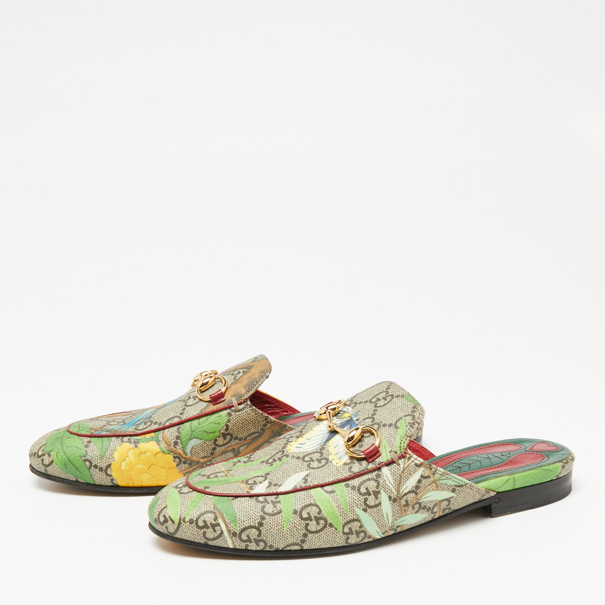 

Gucci Multicolor GG Supreme Tian Canvas Princetown Flat Mules Size