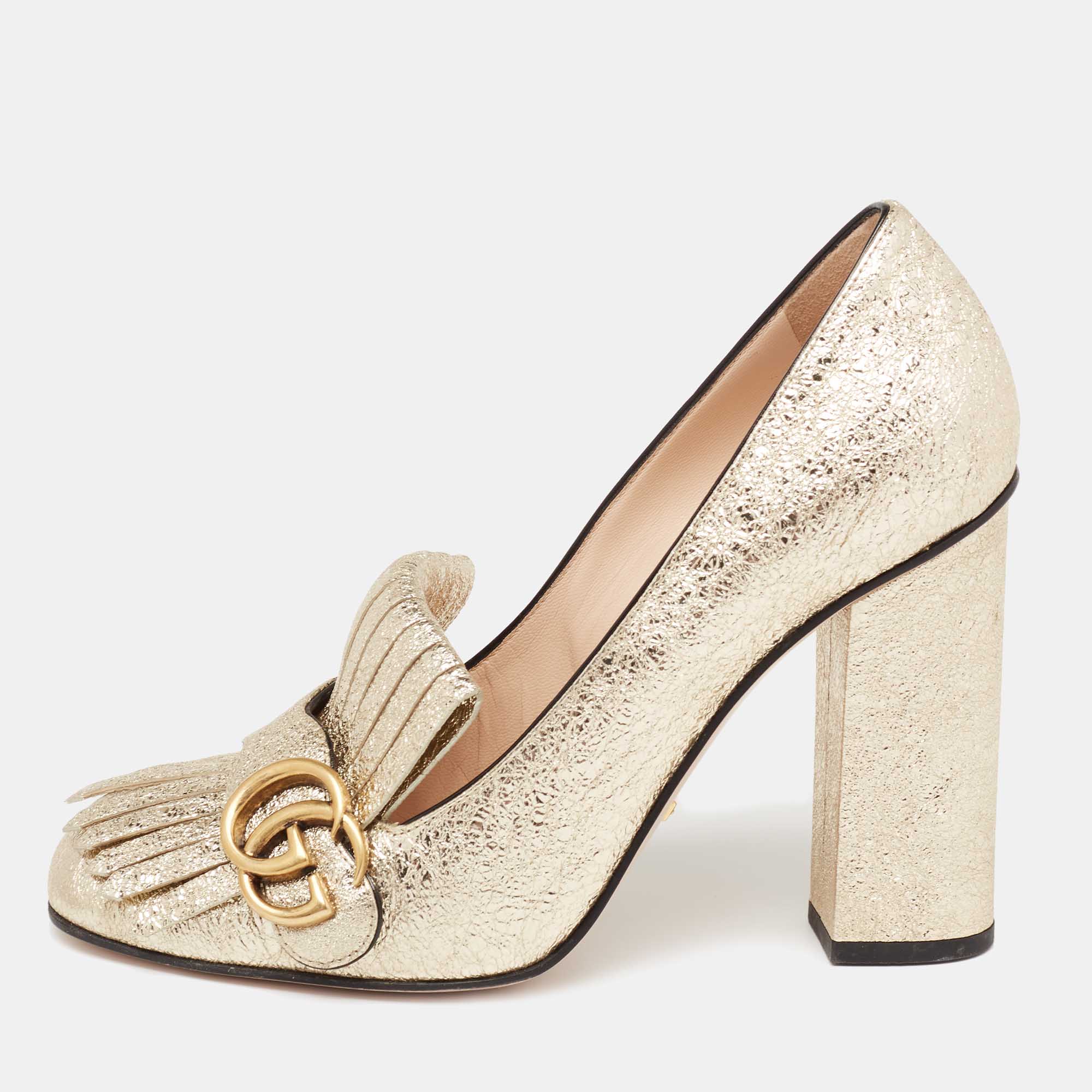 Click to view more detailed imagery on our partner's website Pre-owned Gucci Gold Leather Gg Marmont Pumps Size 40