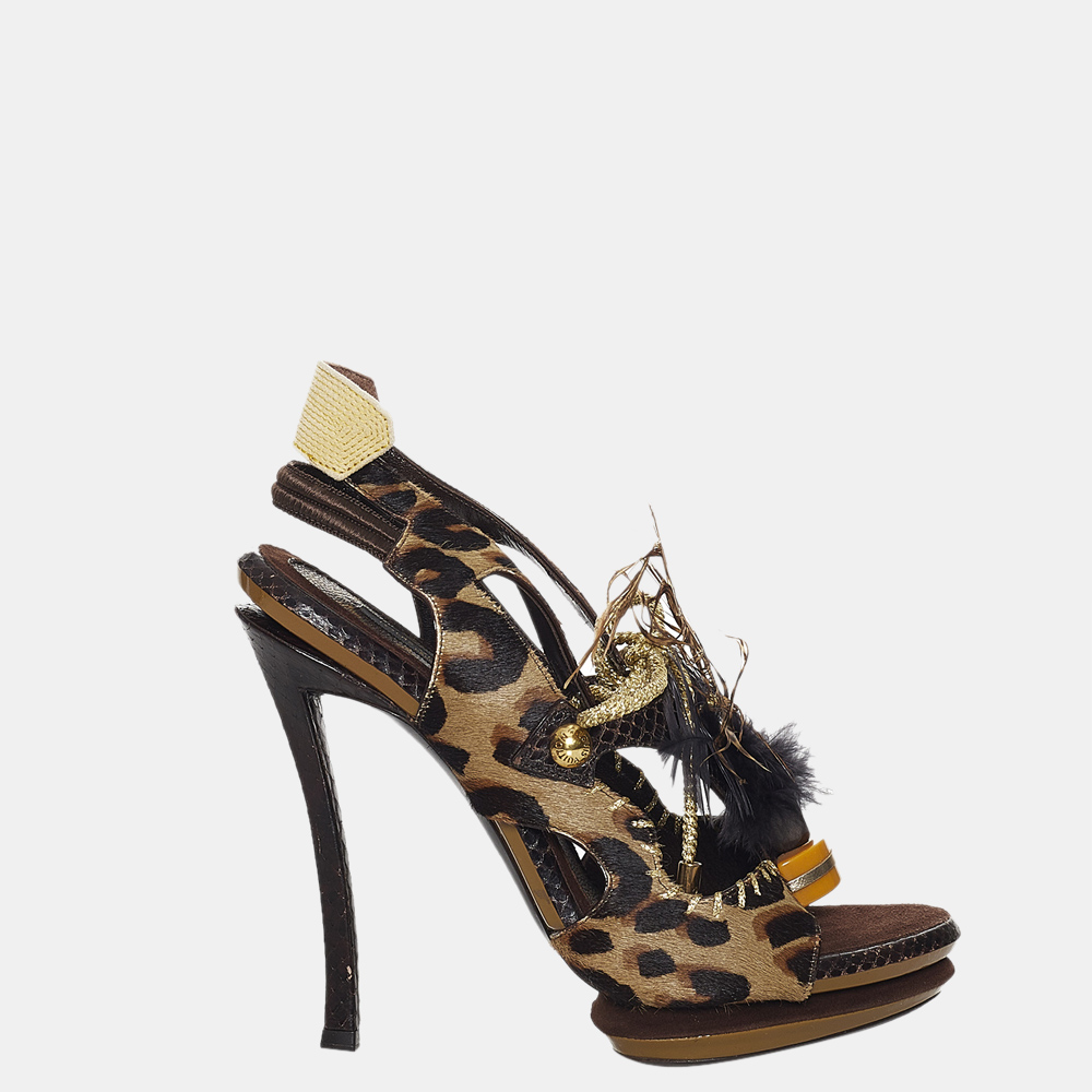 

Gucci Brown Leopard Print Slingback Sandals