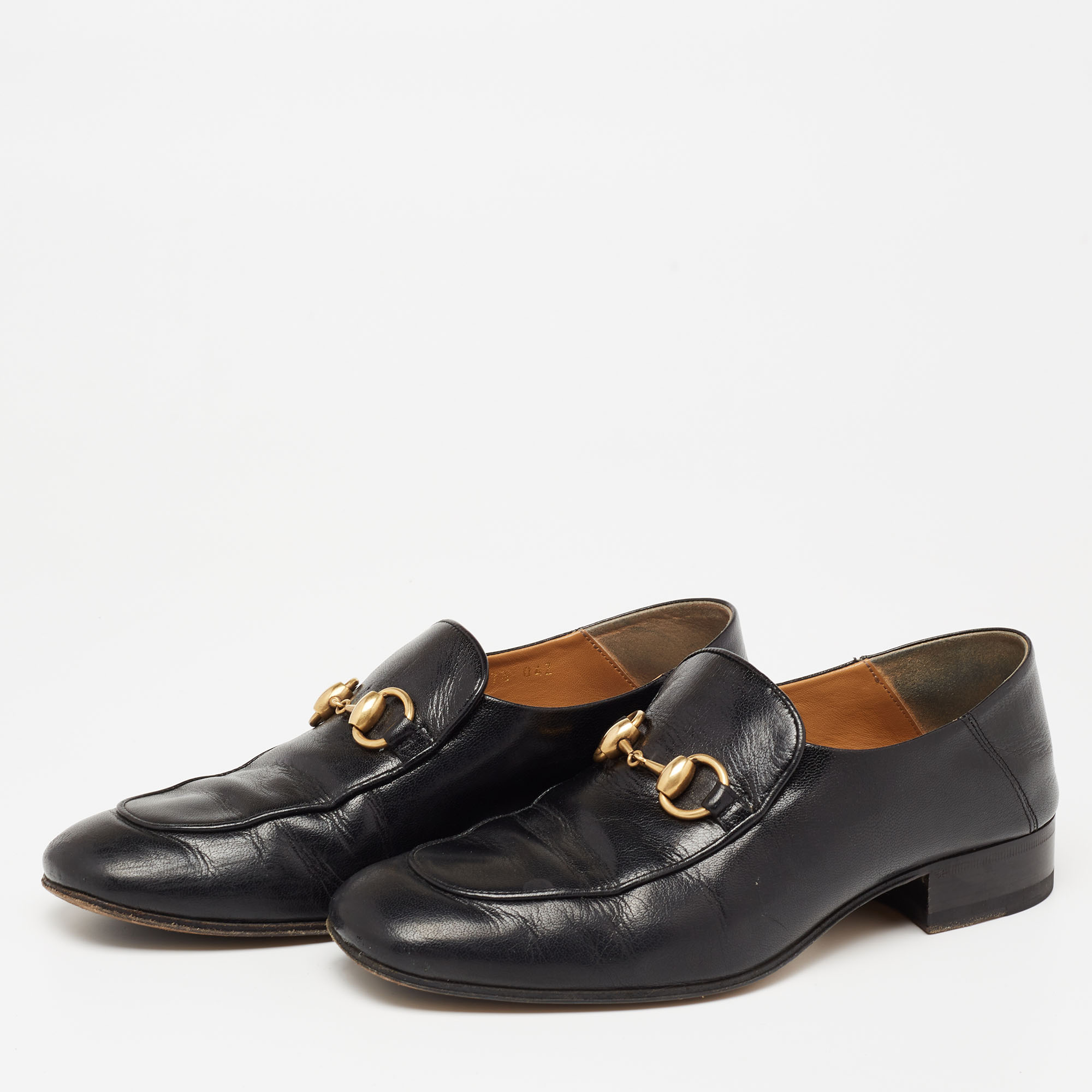 

Gucci Black Leather Horsebit Collapsible Heel Loafers Size