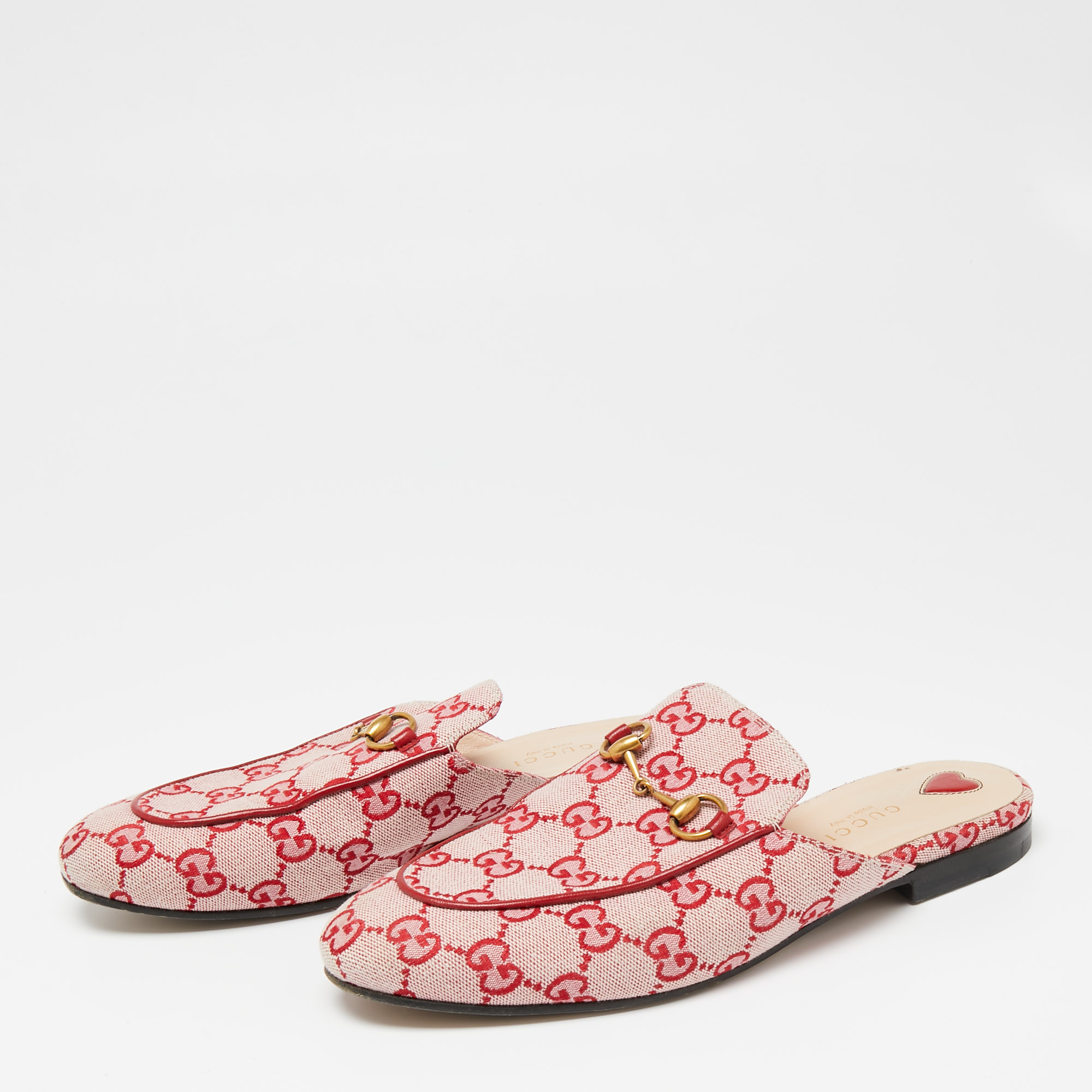 

Gucci Pink/Red Canvas Princetown Mule Sandals Size