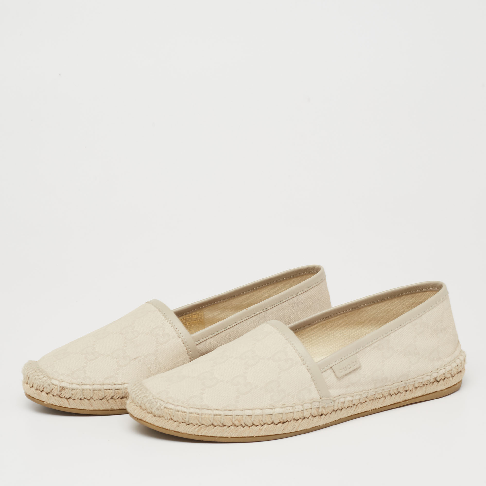 

Gucci Grey GG Canvas And Leather Slip On Espadrille Flats Size, Cream