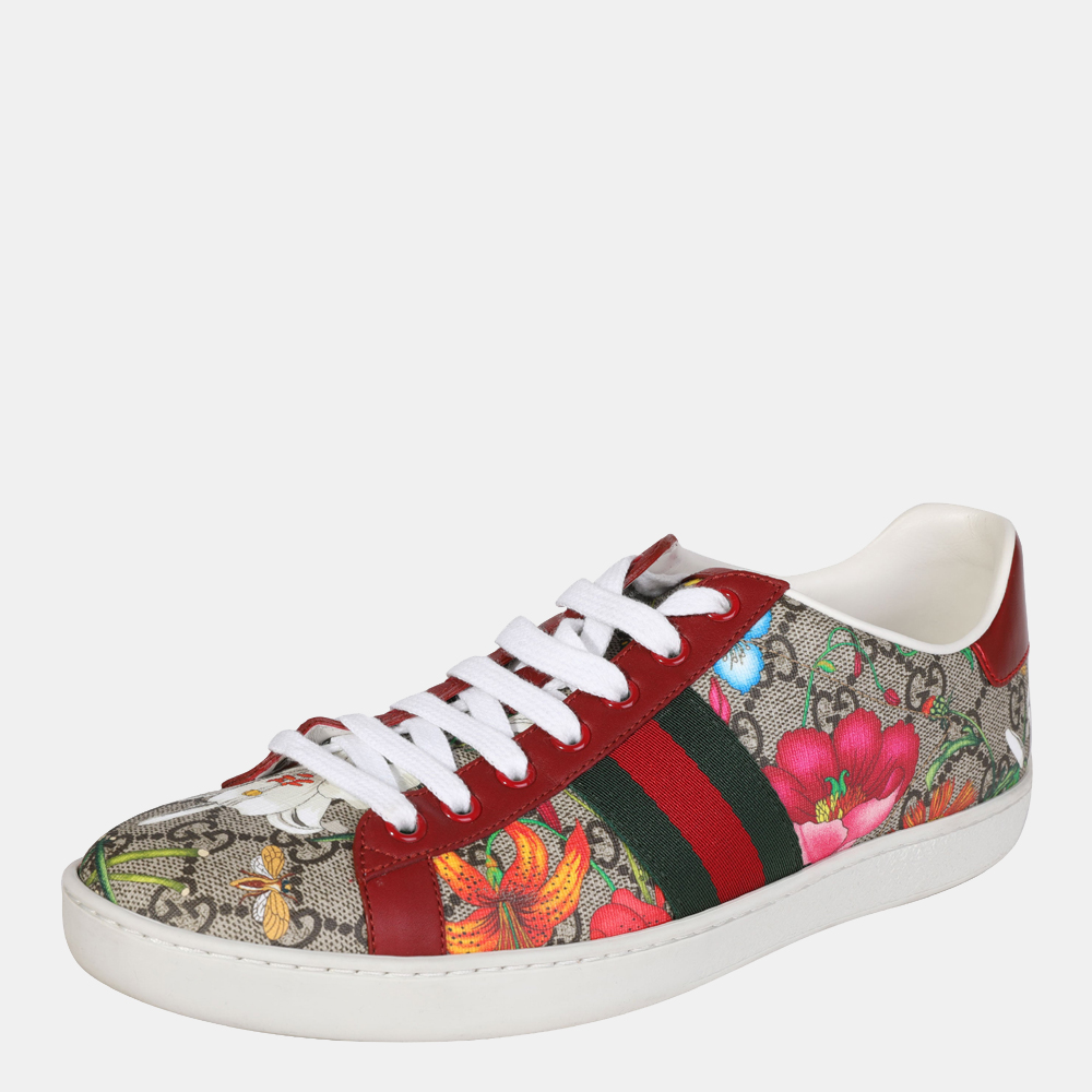 

Gucci Creme and multicolor GG Supreme canvas Ace Flora Print Sneaker EU, Cream