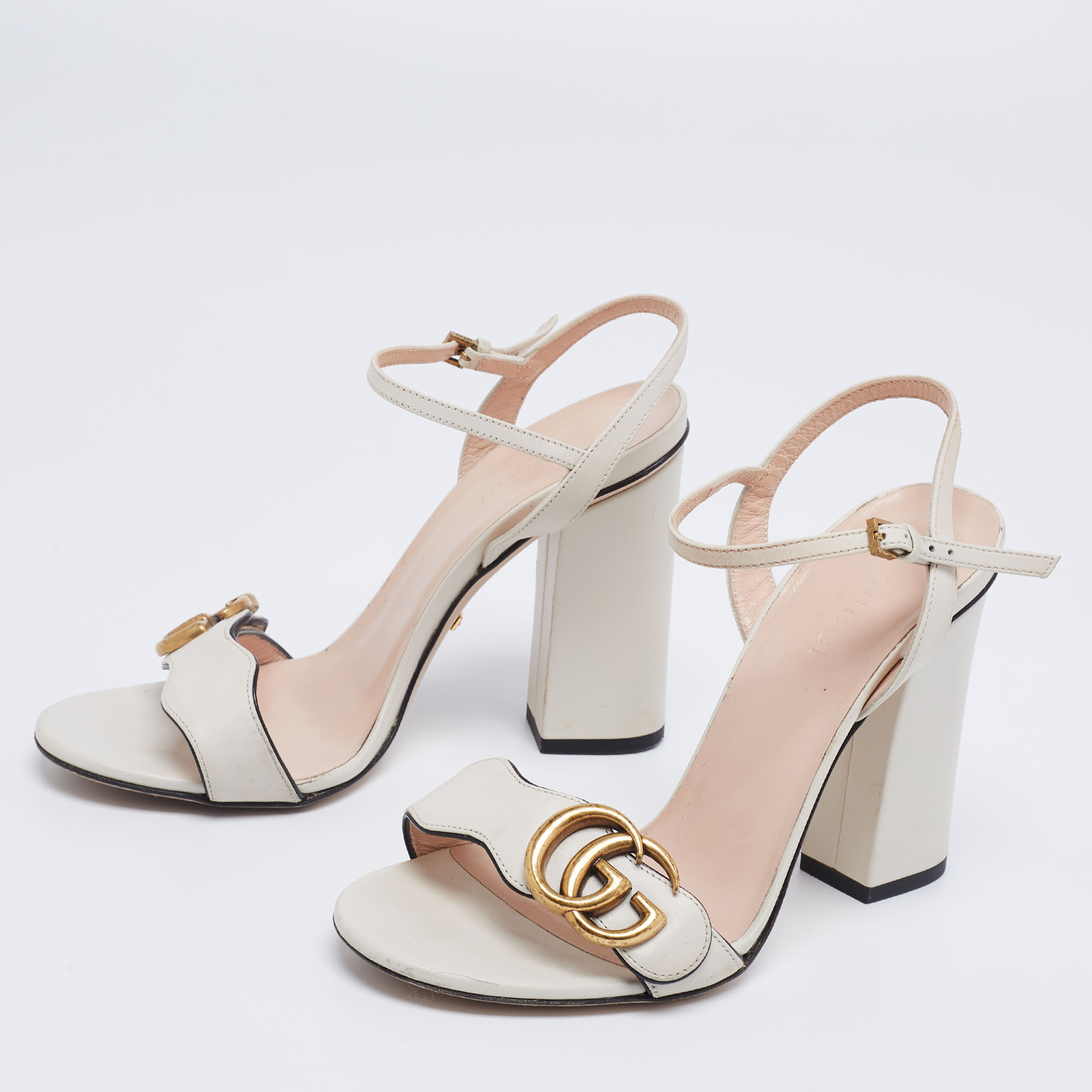 

Gucci White Leather GG Marmont Ankle-Strap Sandals Size