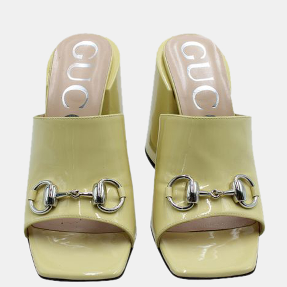 

Gucci Yellow Patent Leather Lexi Slide Sandals Size EU, Green