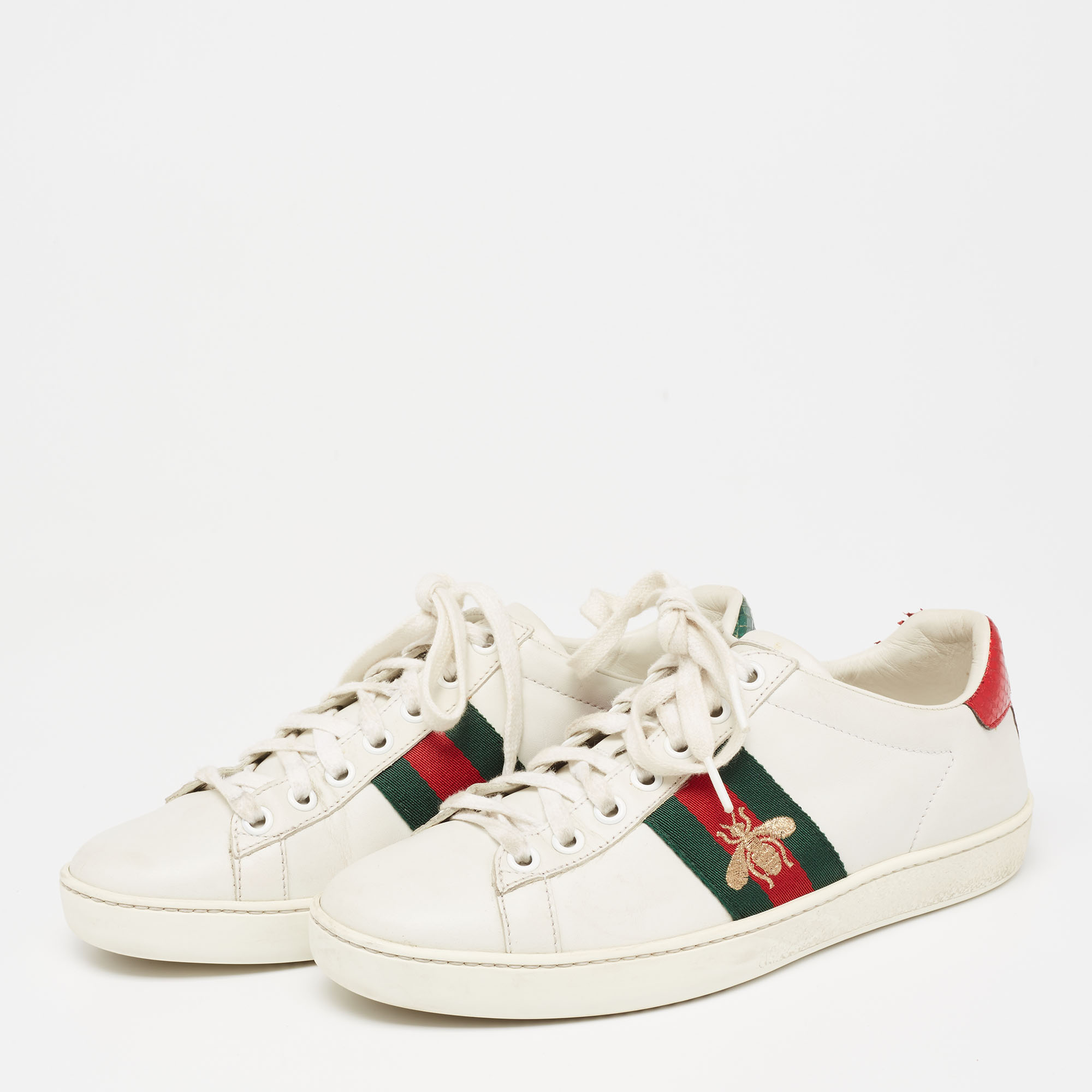 

Gucci White Leather And Python Embossed Ace Sneakers Size