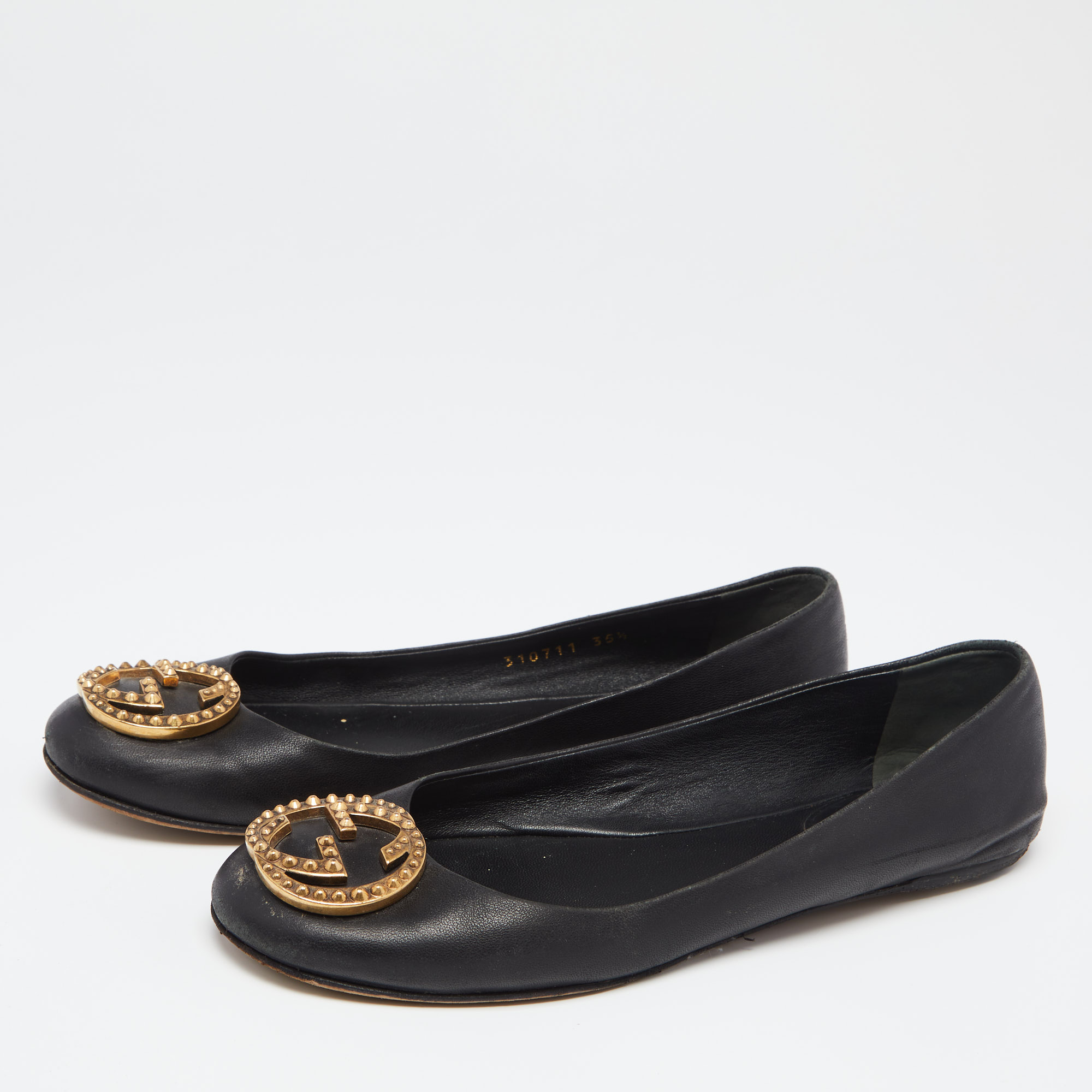 

Gucci Black Leather GG Studded Ballet Flats Size