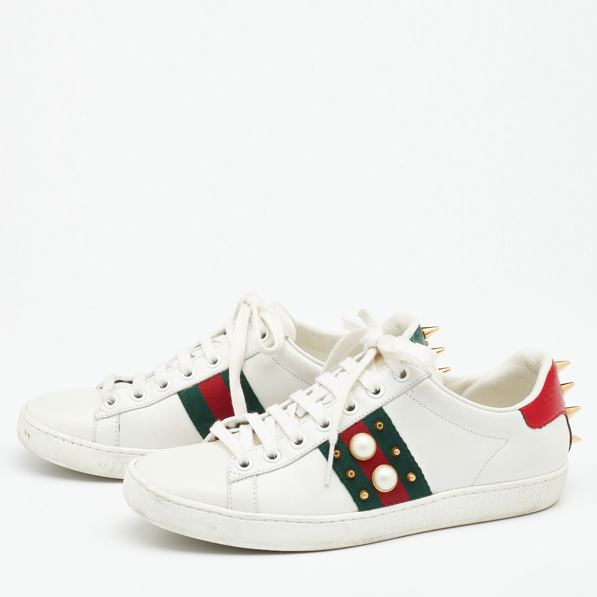 

Gucci White Leather Studded Web Ace Sneakers Size