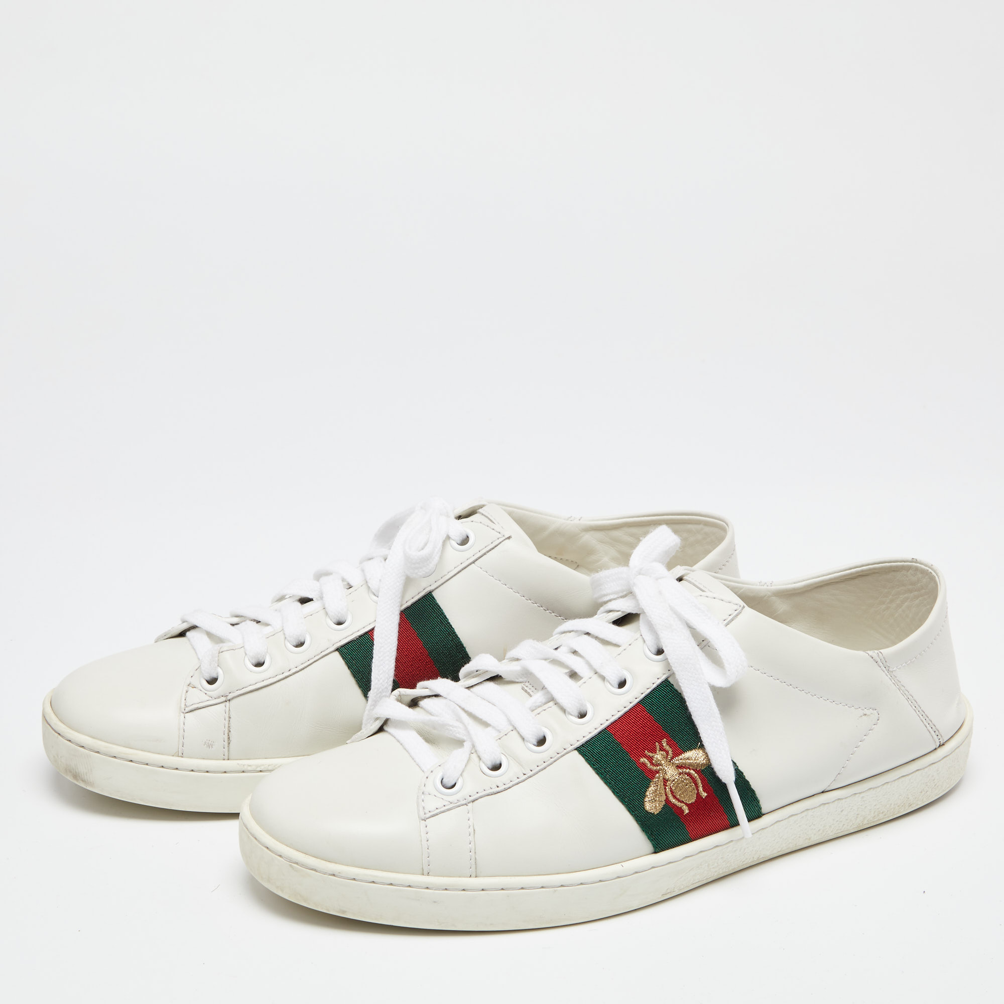 

Gucci White Leather Web Ace Lace Up Sneakers Size