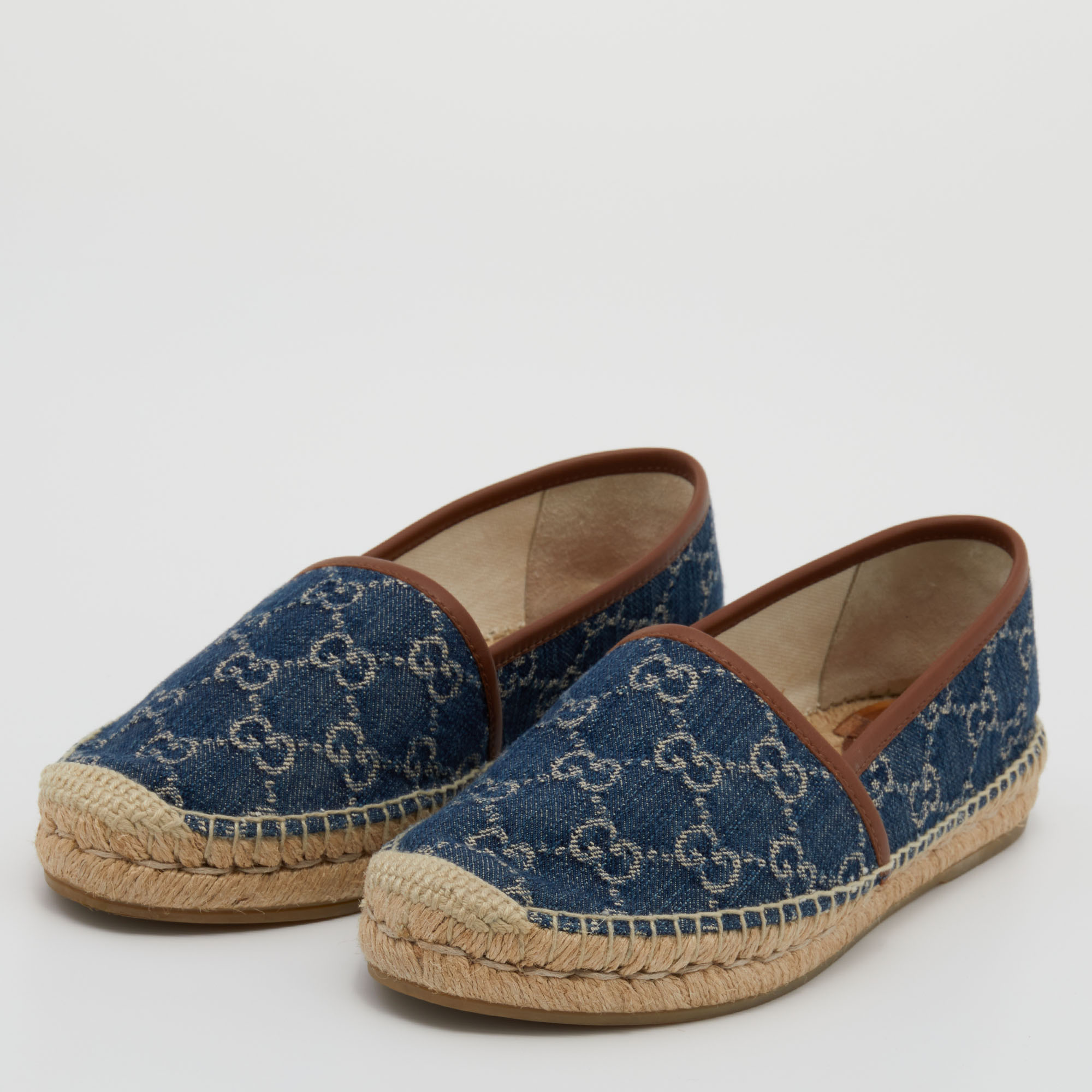 

Gucci Blue/Brown GG Denim And Leather Espadrille Flats Size