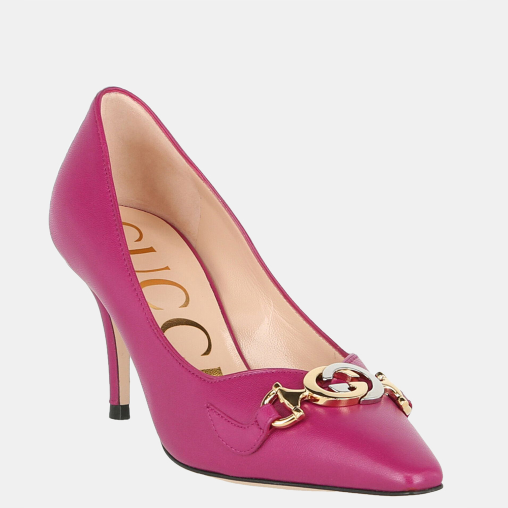 

Gucci Violet Leather Zumi Mid Heel Pumps Size IT, Purple