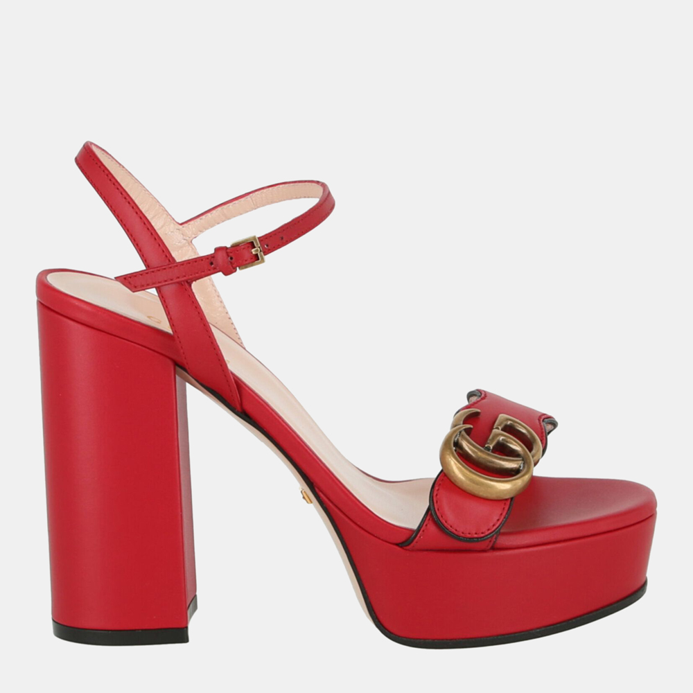 

Gucci Red Leather GG Marmont Platform Ankle Strap Sandals IT