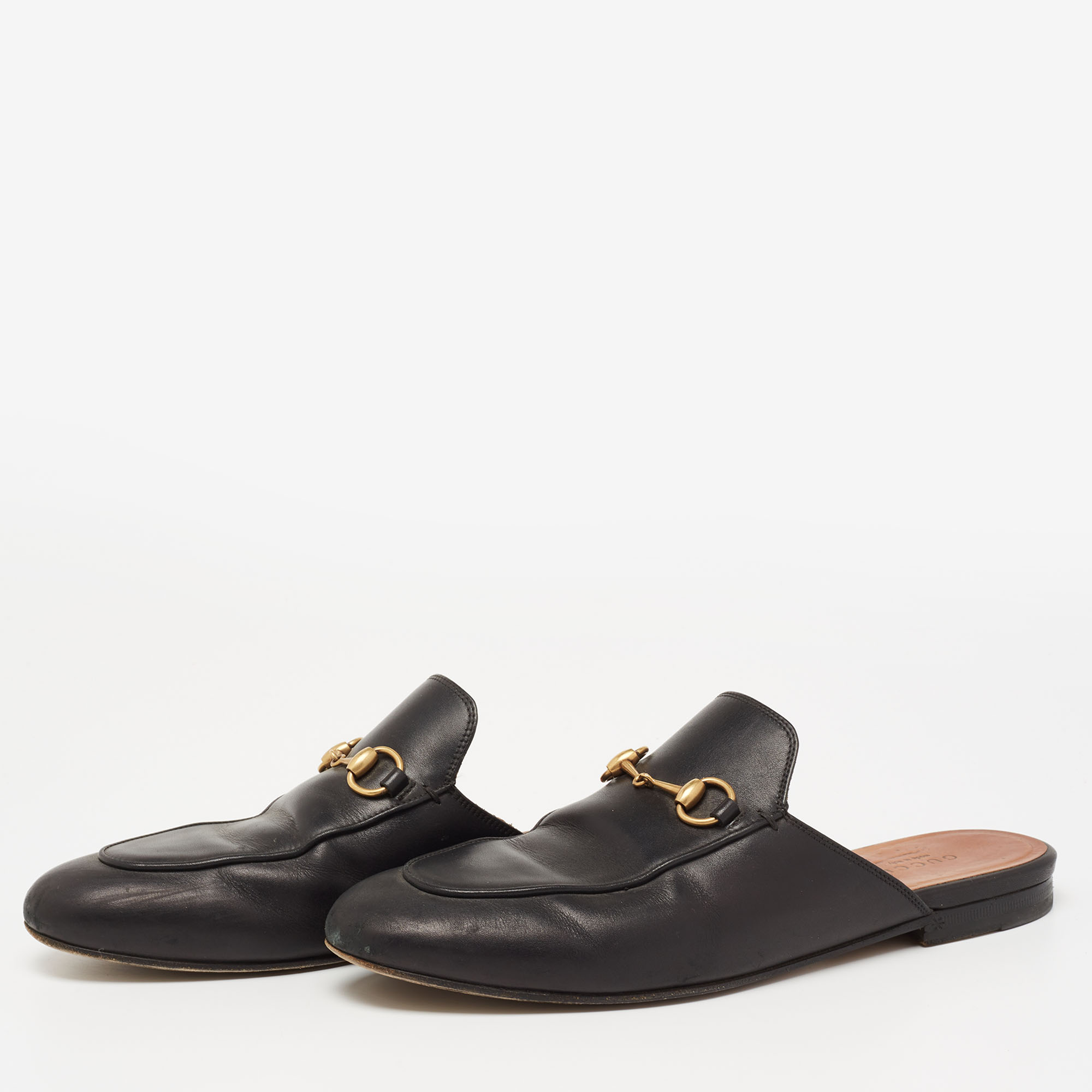 

Gucci Black Leather Princetown Horsebit Mule Flats Size