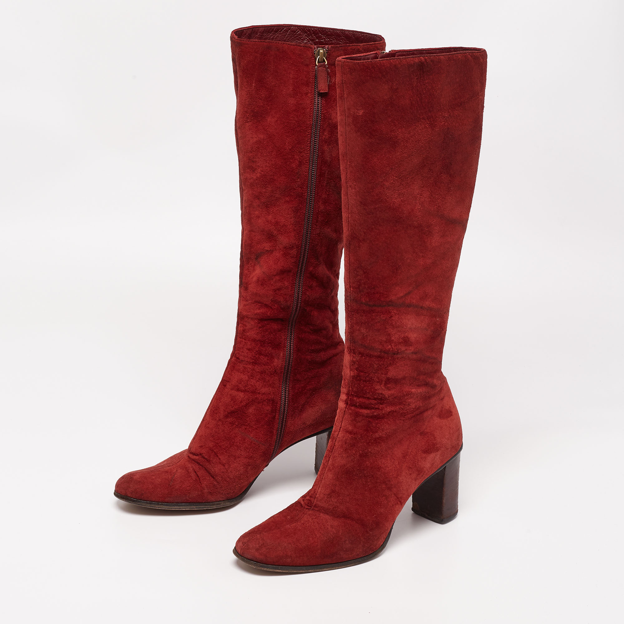 

Gucci Red Suede Interlocking G Mild Calf Boots Size