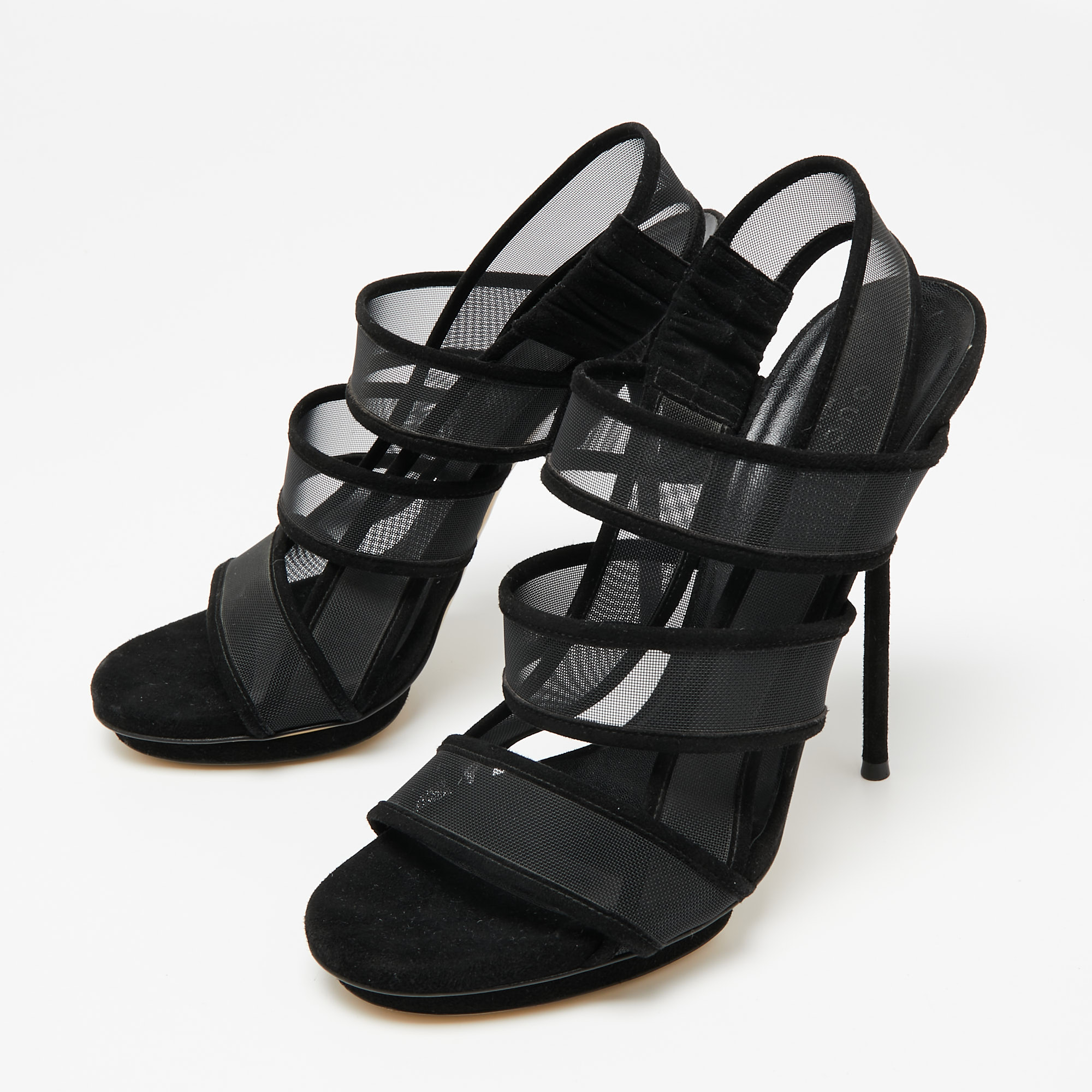 

Gucci Black Suede and Mesh Betty Slingback Sandals Size