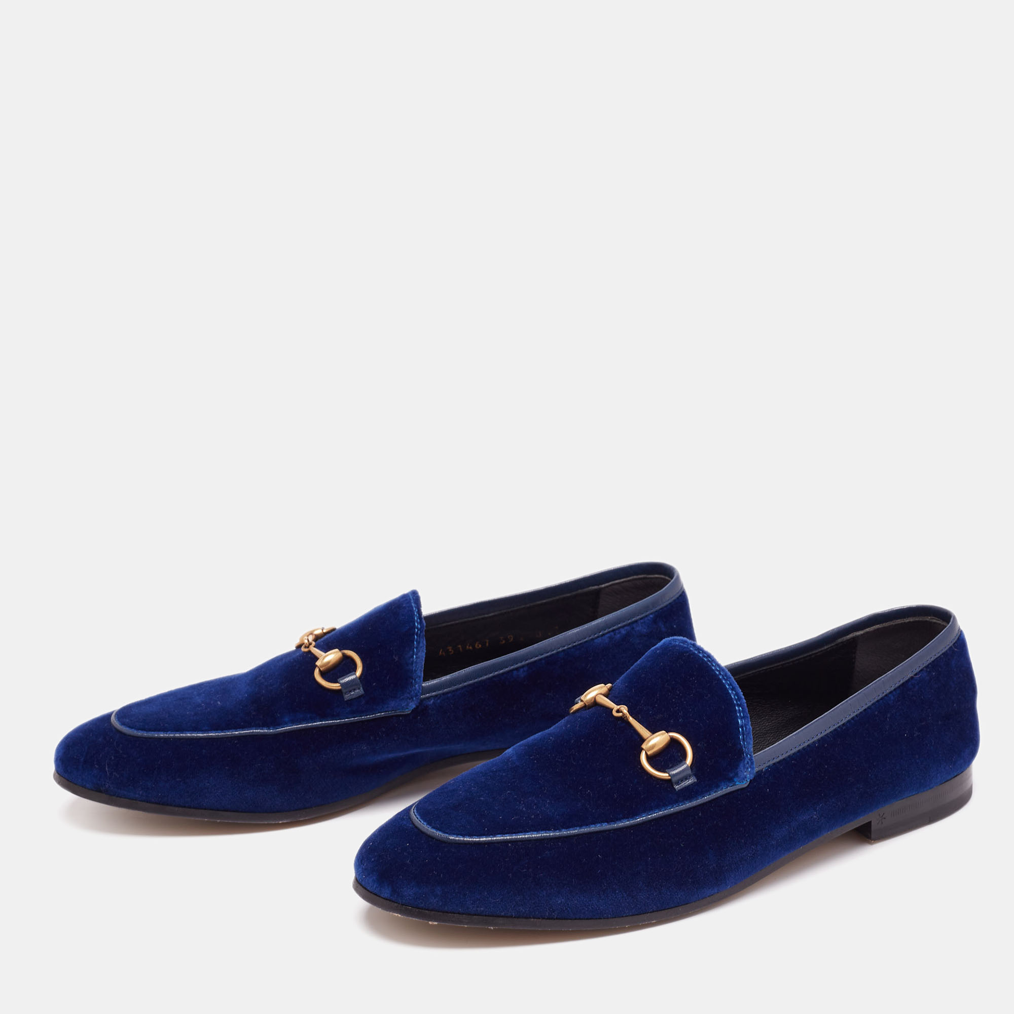 

Gucci Blue Velvet Horsebit Jordaan Loafers Size