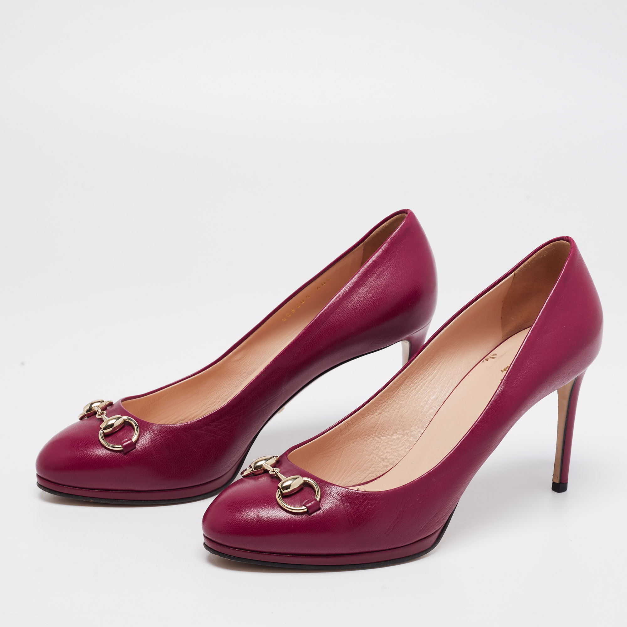 

Gucci Burgundy Leather Jolene Horsebit Pumps Size