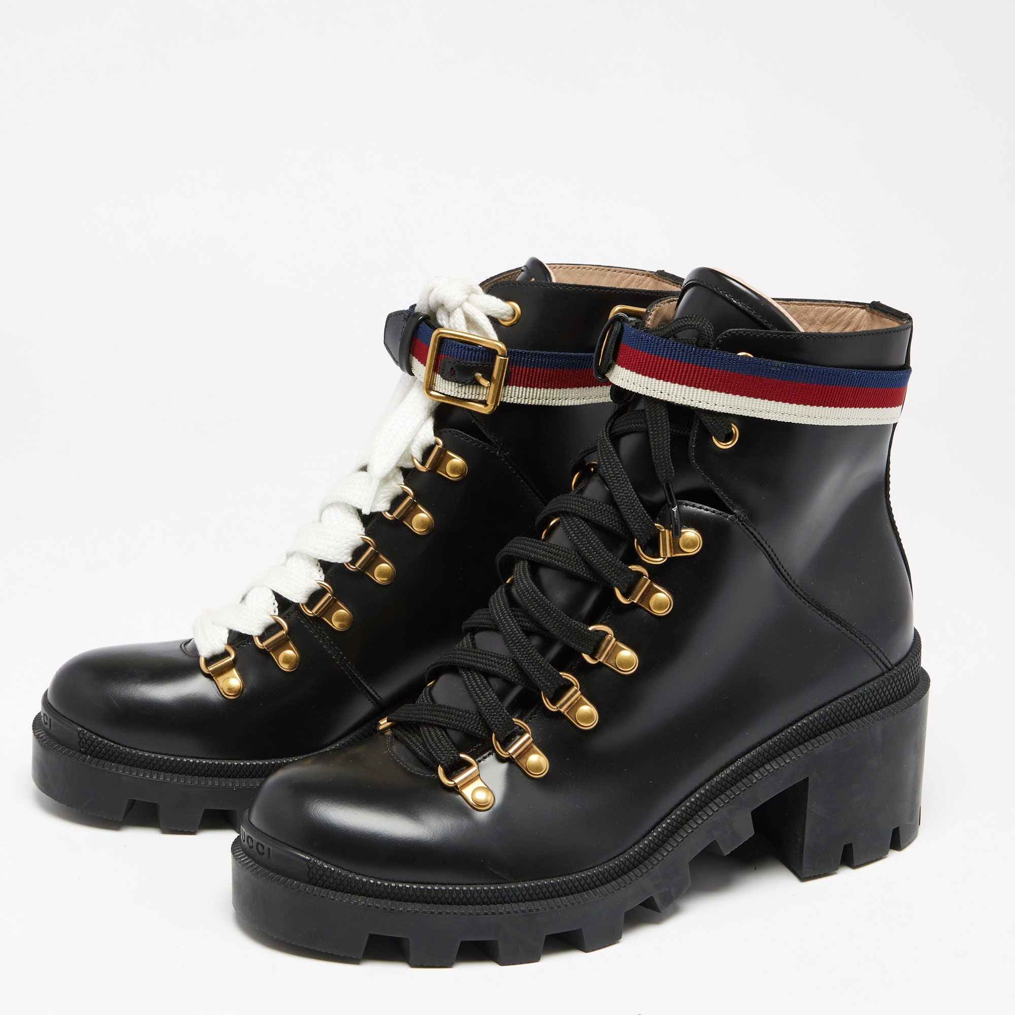 

Gucci Black Leather Sylvie Leather Lace Up Boots Size