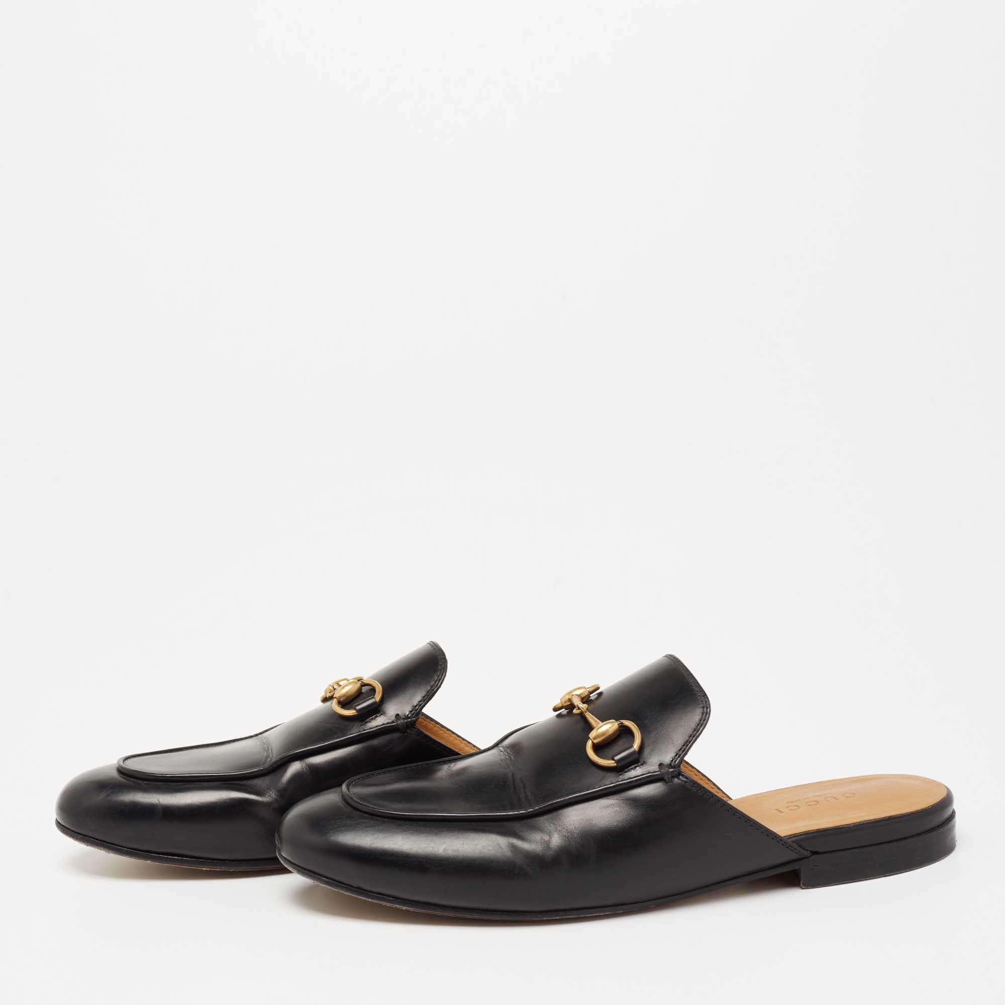 

Gucci Black Leather Princetown Flat Mules Size