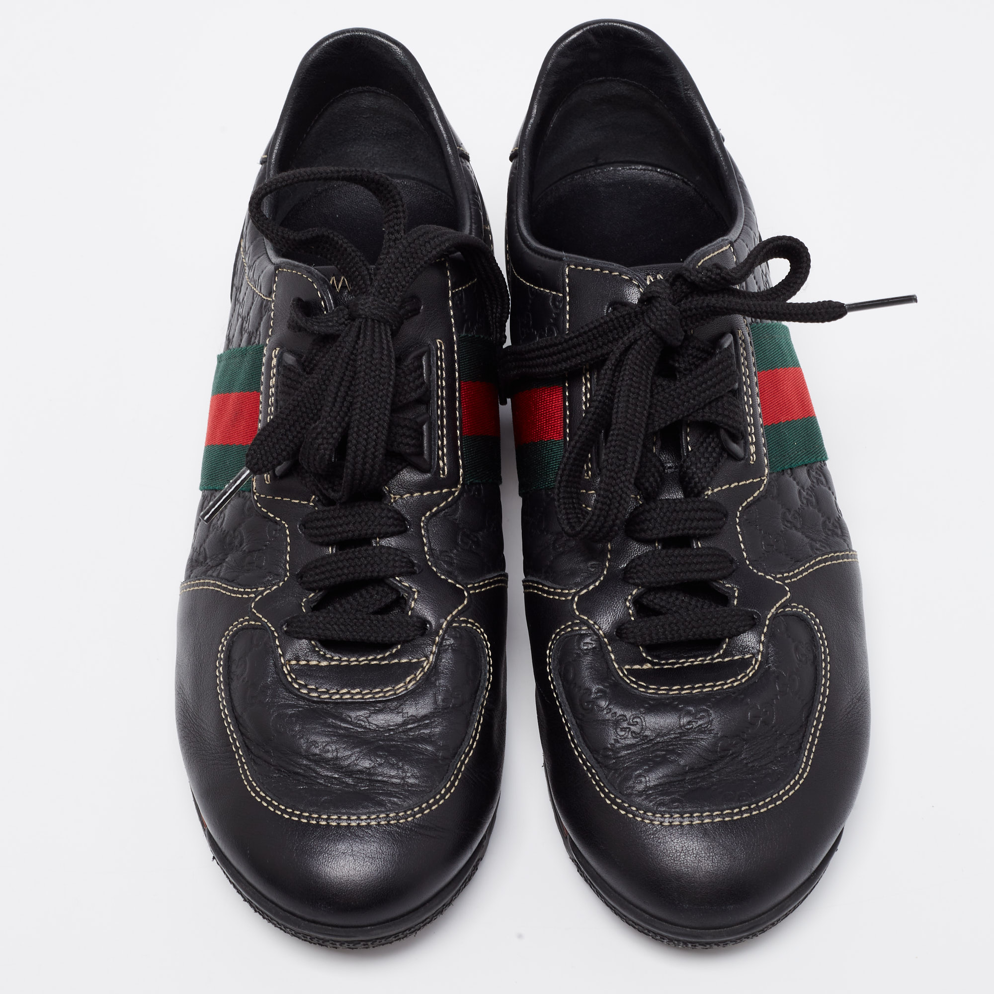 

Gucci Black GG Leather Lace Up Sneakers Size