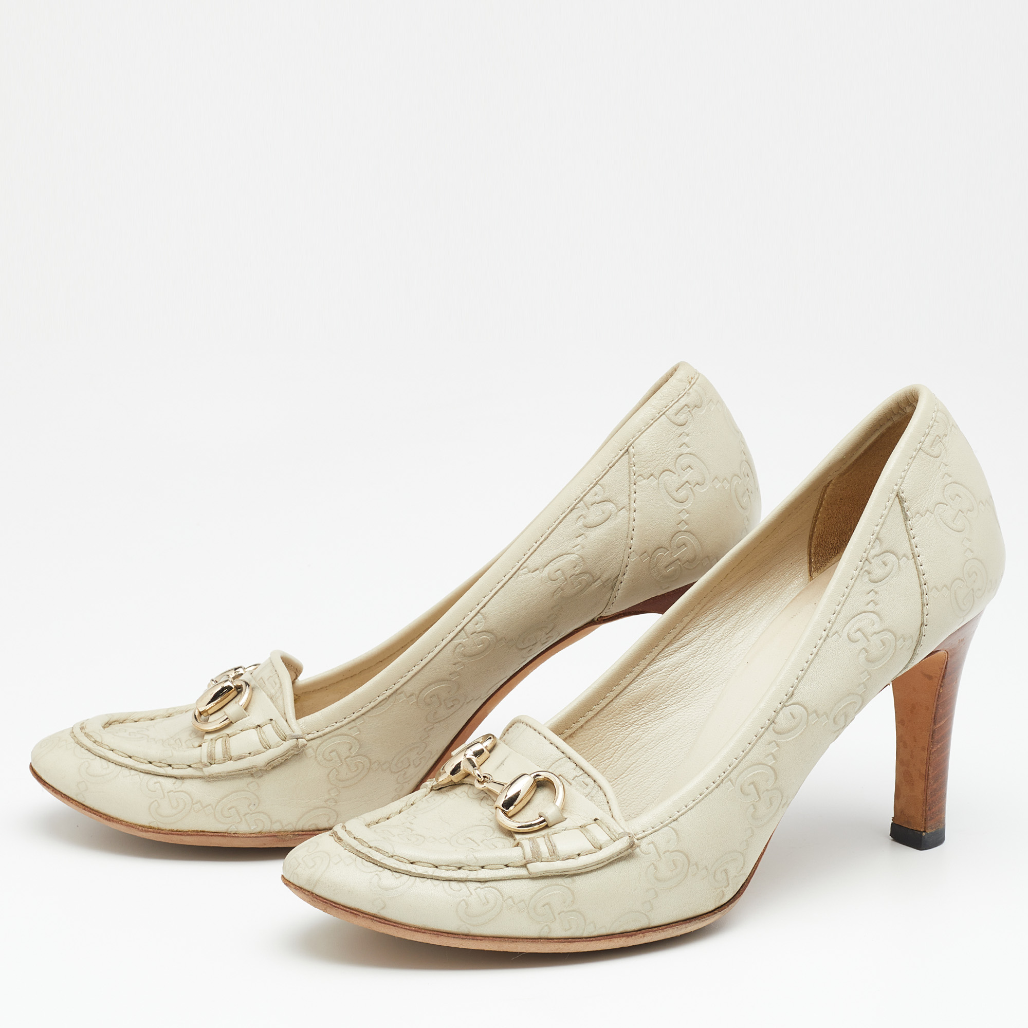 

Gucci Cream Guccissima Leather Horsebit Loafer Pumps Size