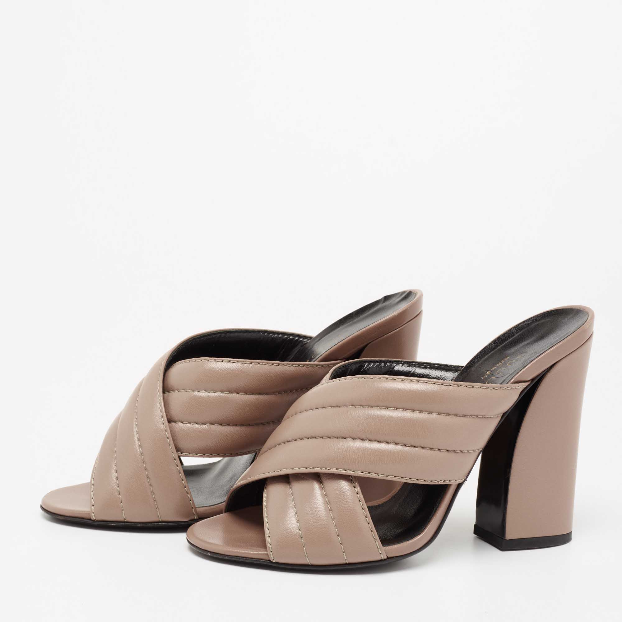 

Gucci Taupe Quilted Leather Criss Cross Mules Size, Brown