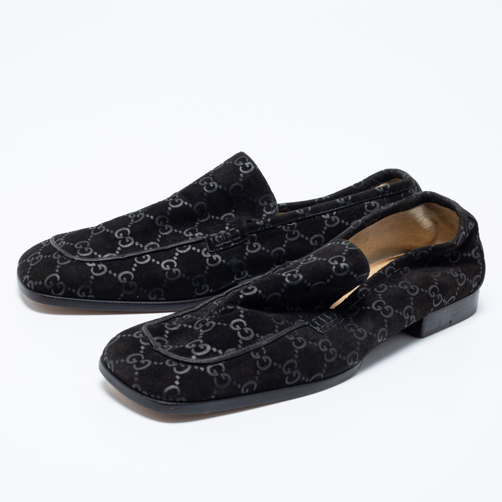 

Gucci Black GG Suede Slip On Loafers Size