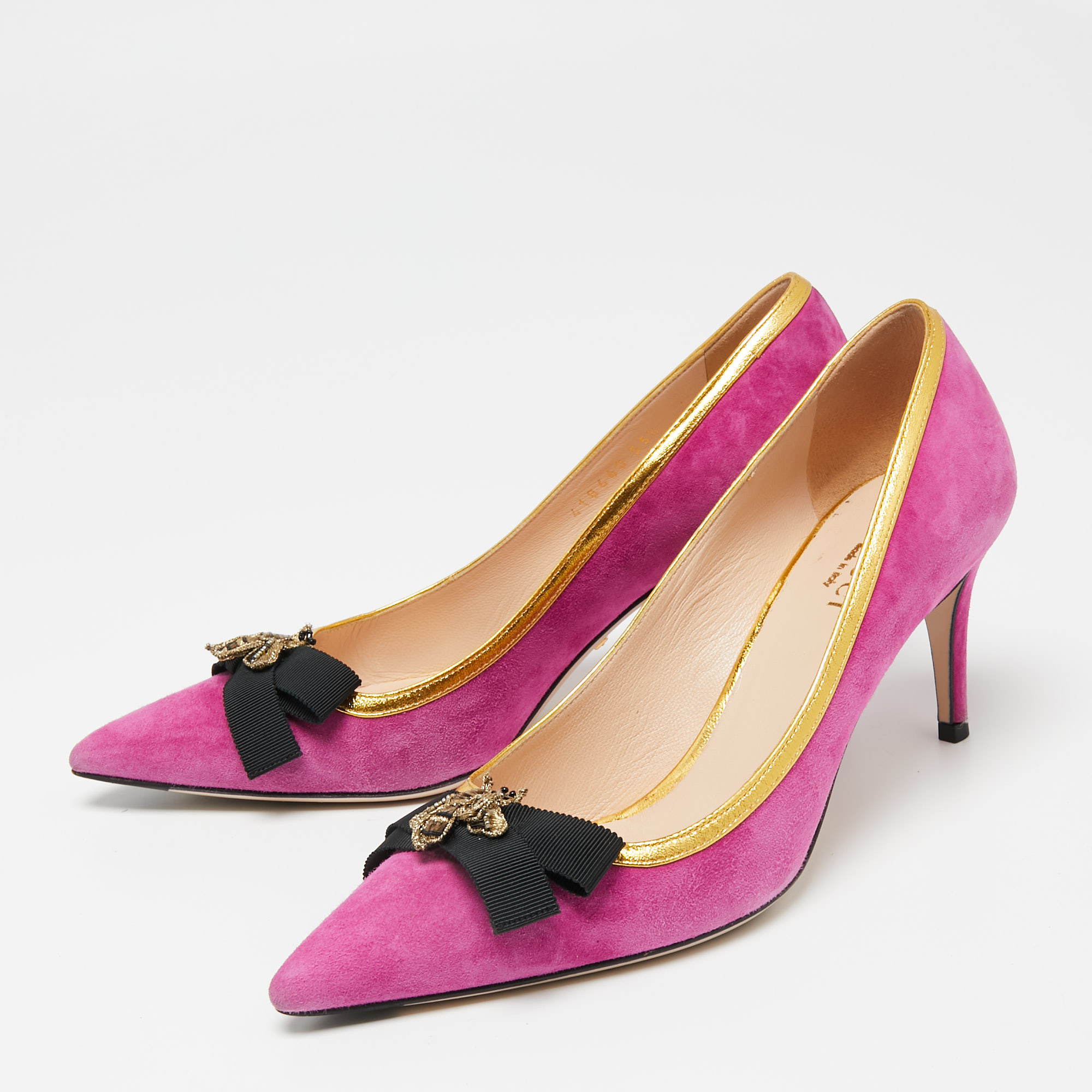 

Gucci Magenta/Gold Suede and Leather Moody Bee Pointed-Toe Pumps Size, Purple