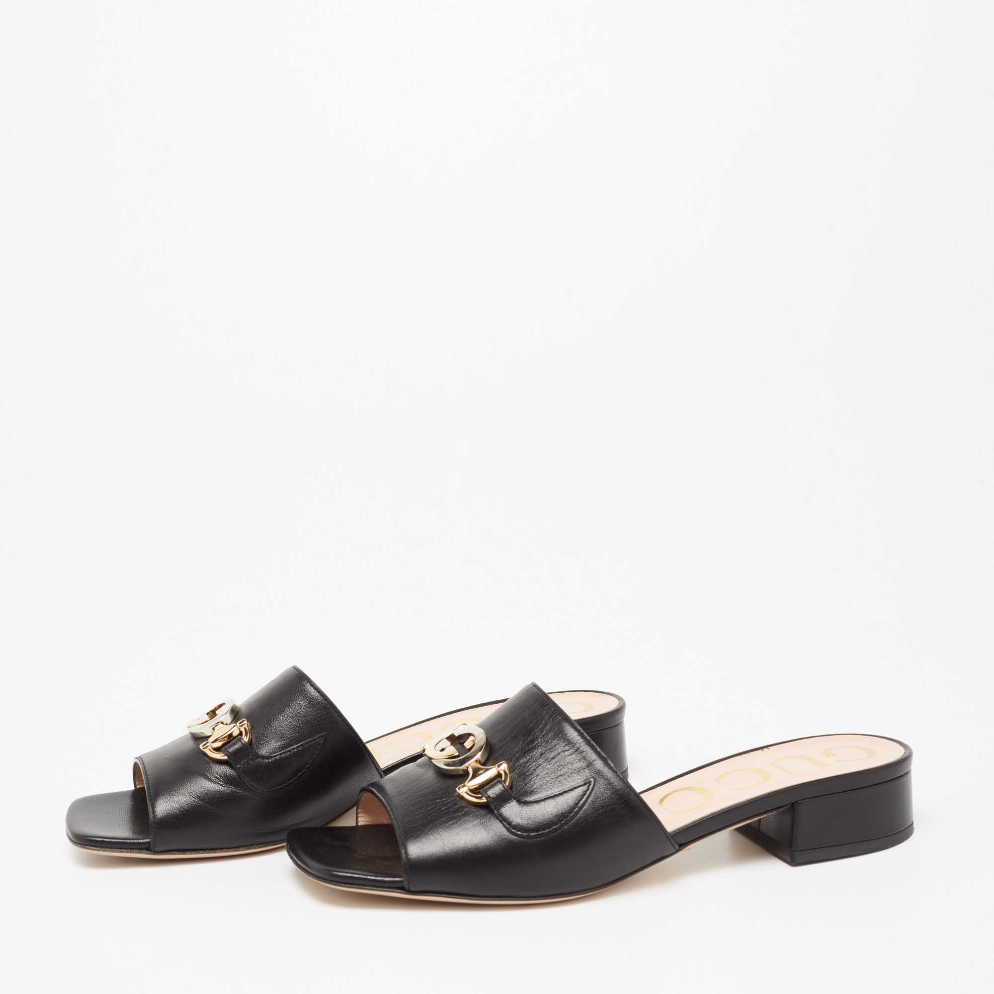 

Gucci Black Leather Zumi Slide Sandals Size