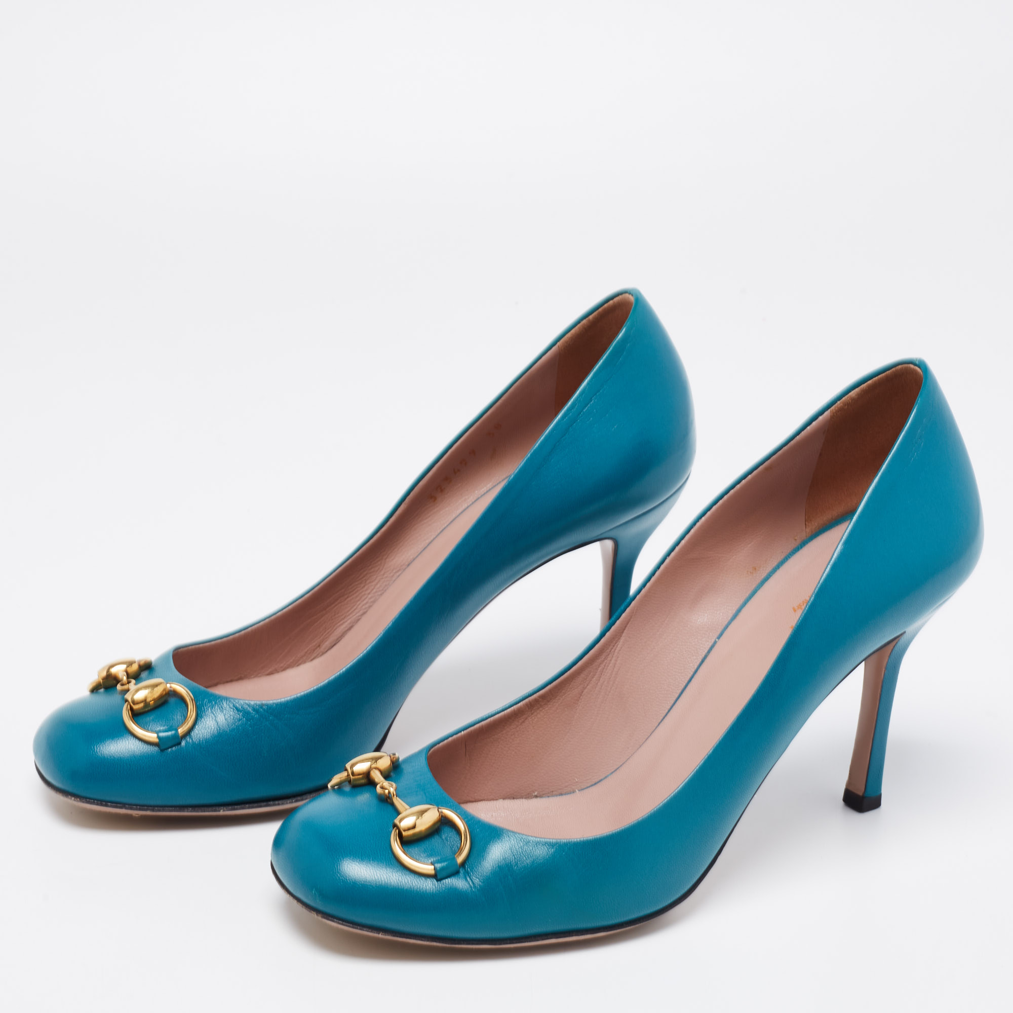 

Gucci Teal Leather Jolene Horsebit Pumps Size, Green