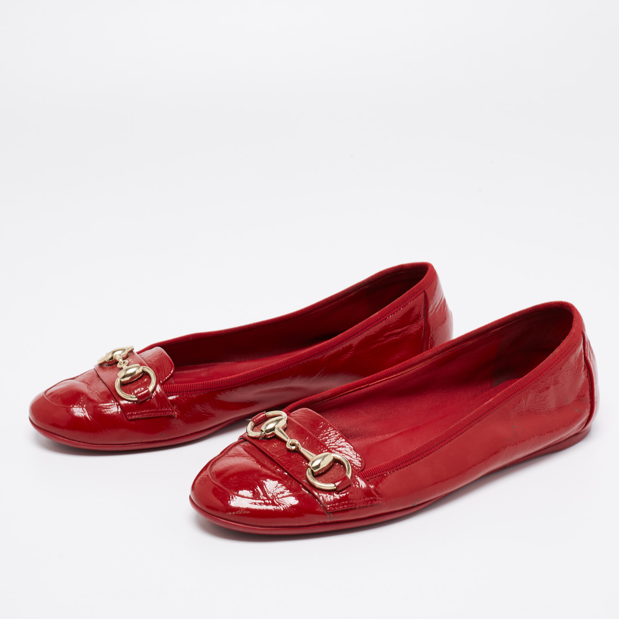 

Gucci Red Patent Leather Horsebit Ballet Flats Size