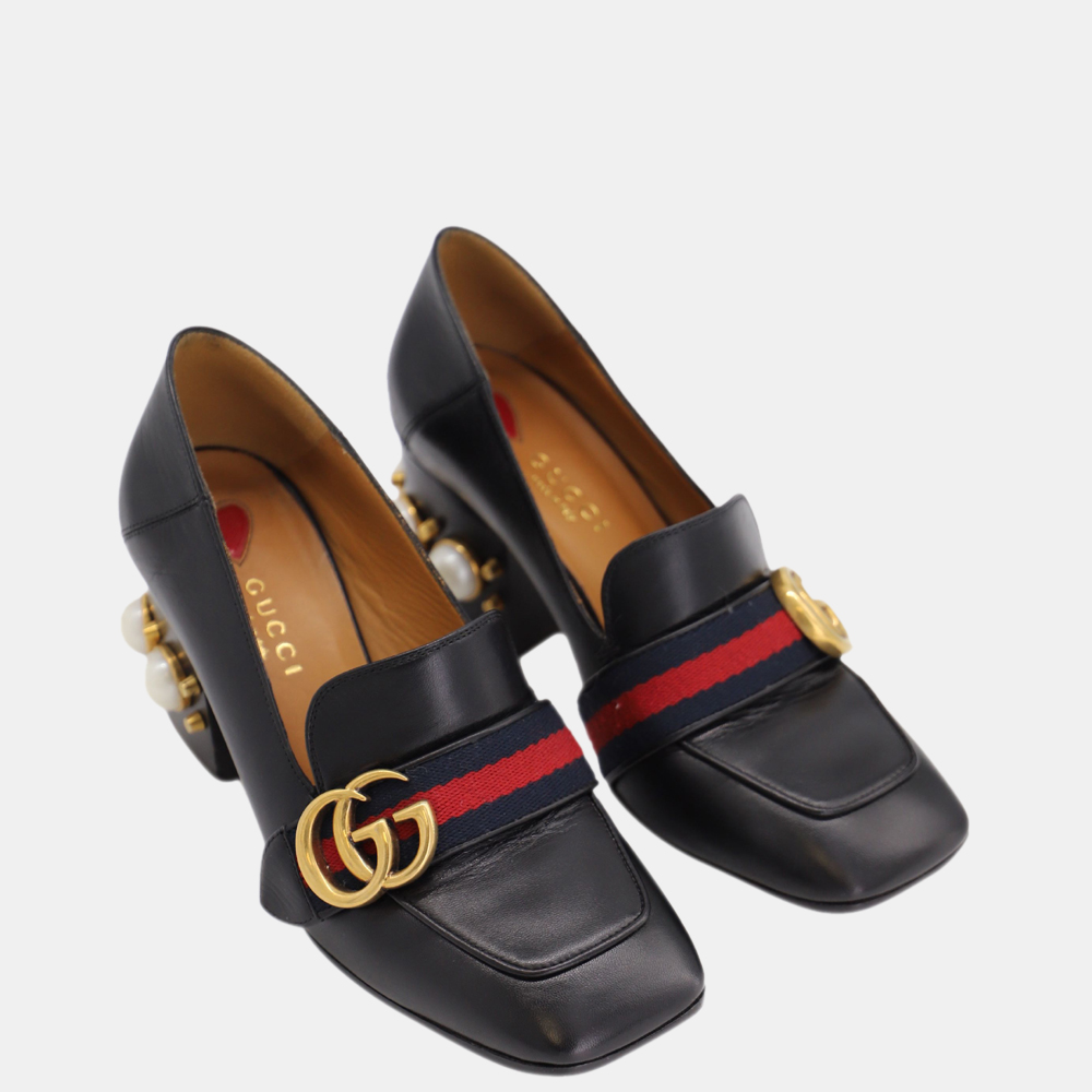 

Gucci Black Leather Pearl Peyton Loafers Size EU