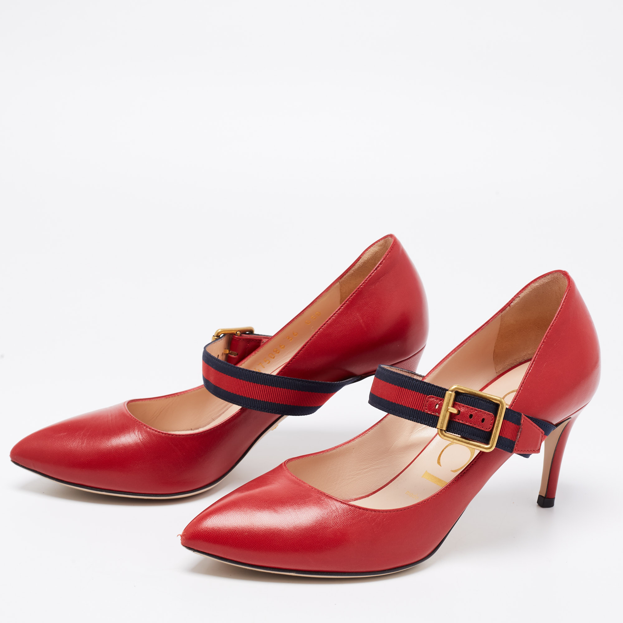 

Gucci Red Leather Sylvie Mary Jane Pumps Size