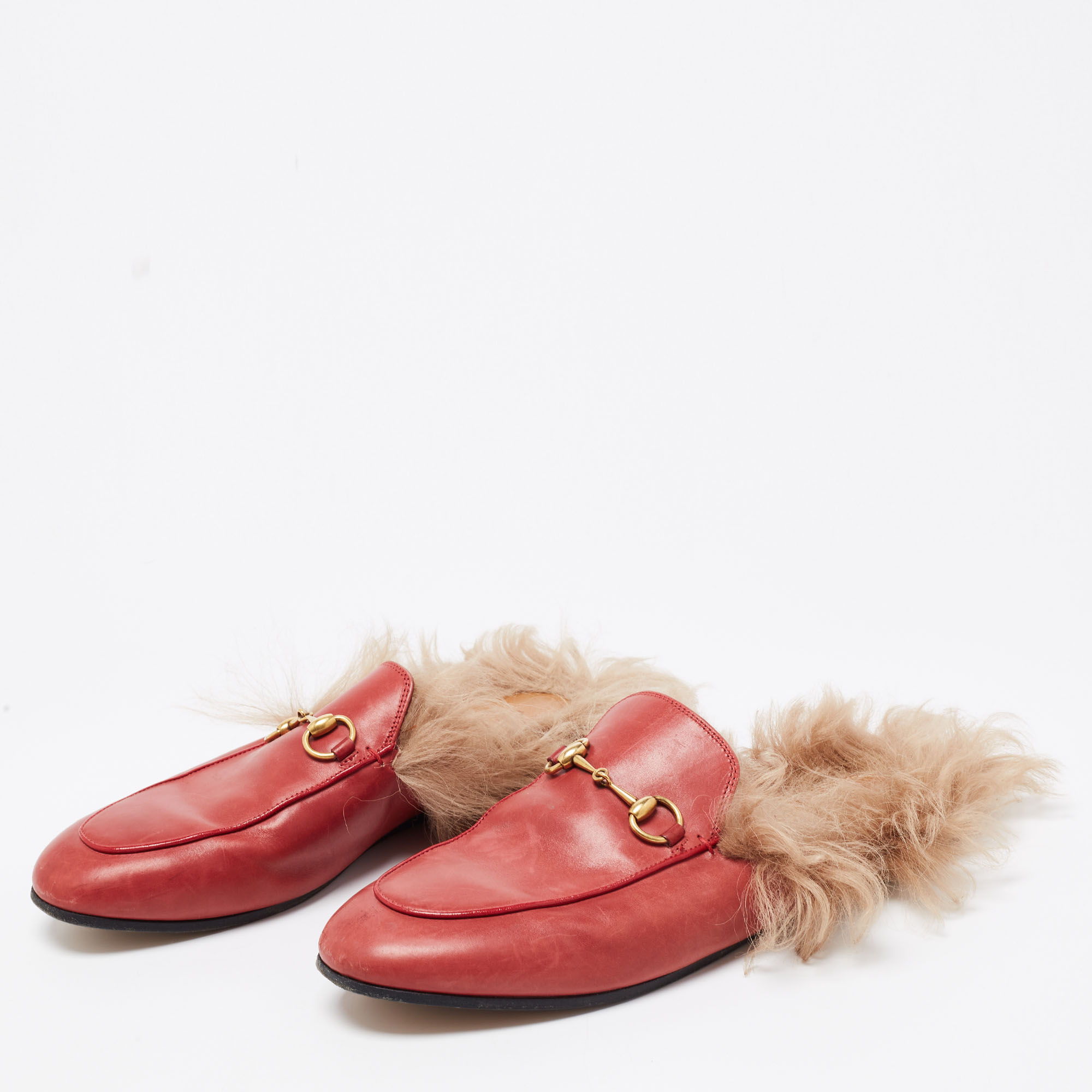 

Gucci Red Leather Horsebit Princetown Mule Sandals Size