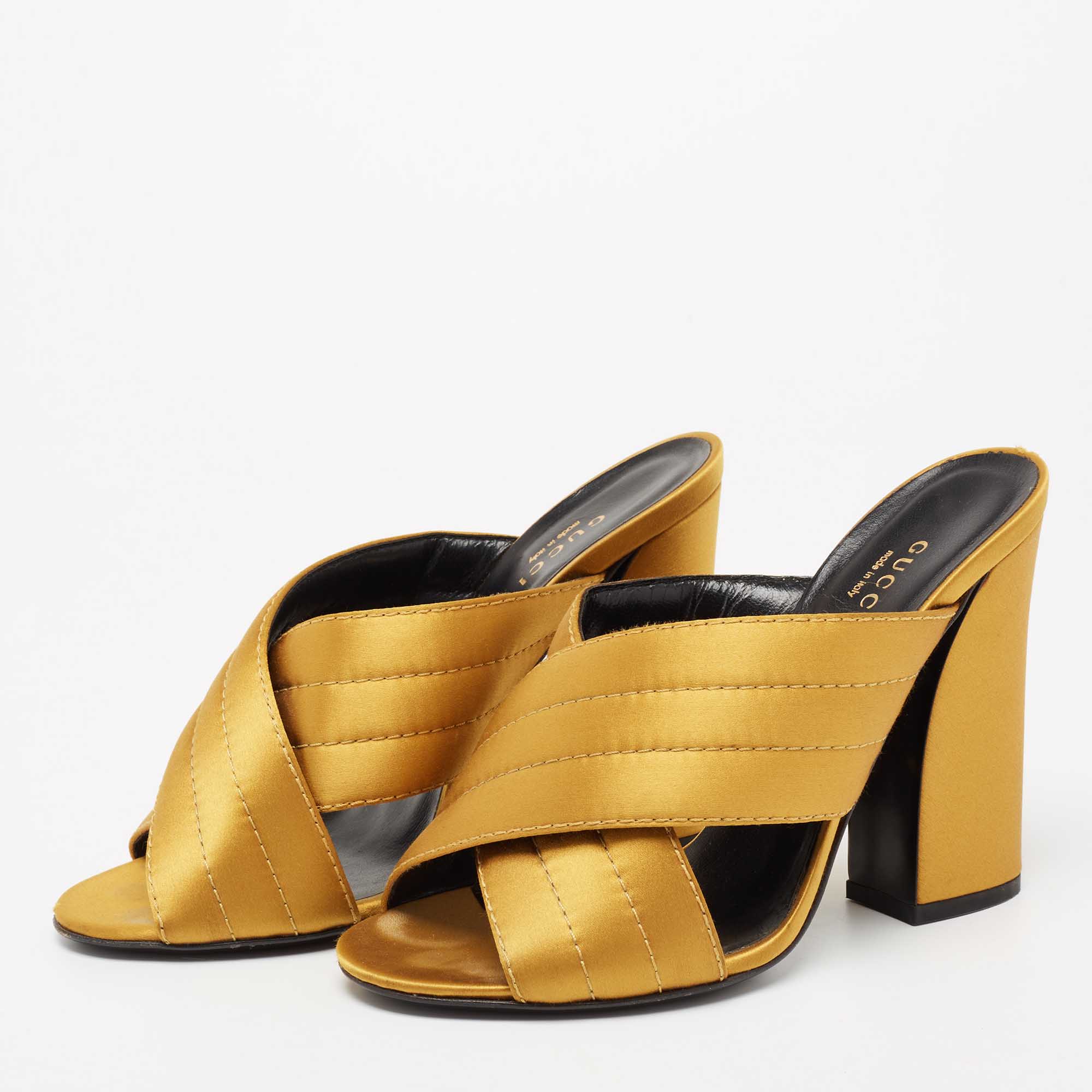 

Gucci Mustard Quilted Satin Crisscross Mules Size, Yellow