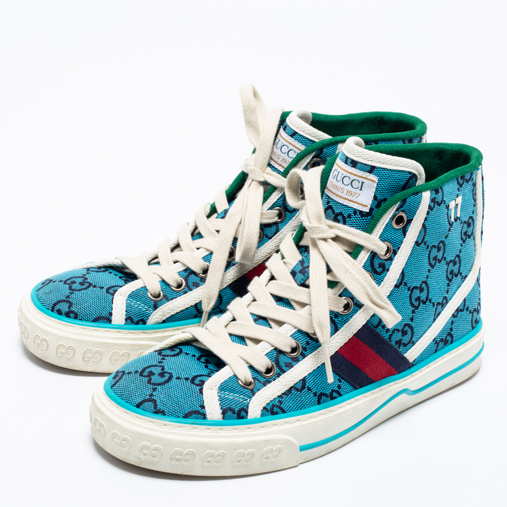 

Gucci Blue GG Canvas Tennis High Top Sneakers Size