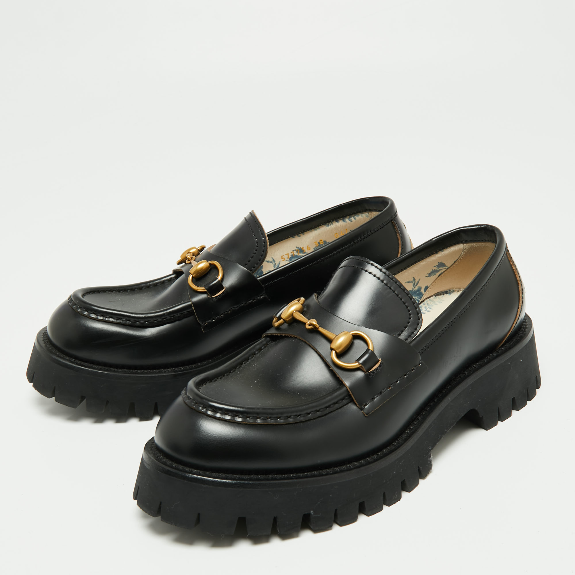 

Gucci Black Leather Harald Horsebit Platform Loafers Size