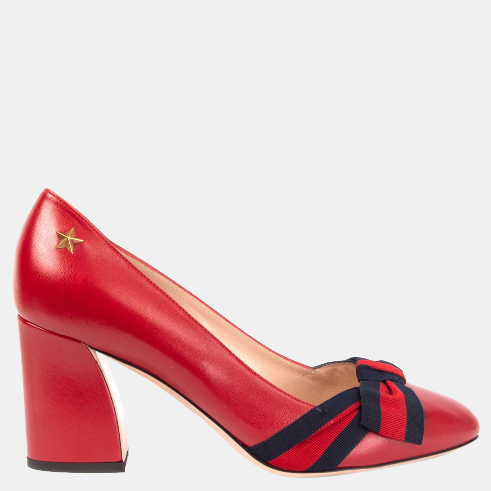 

Gucci Red leather Aline Bow Pumps EU