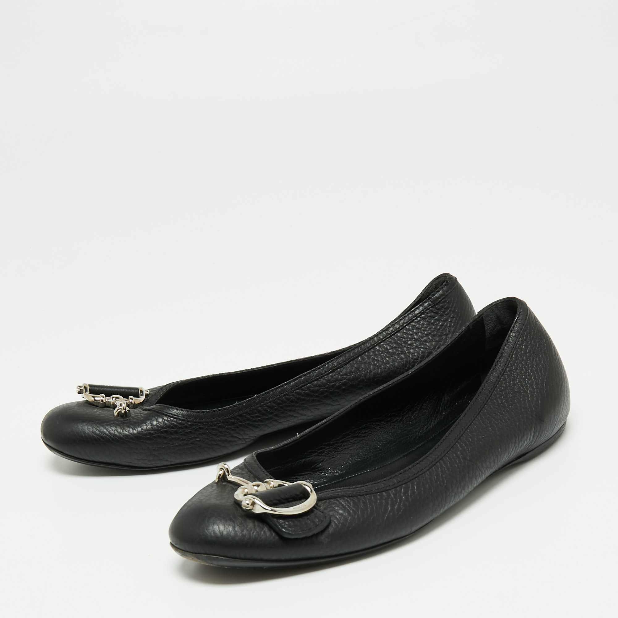 

Gucci Black Leather Horsebit Ballet Flats Size