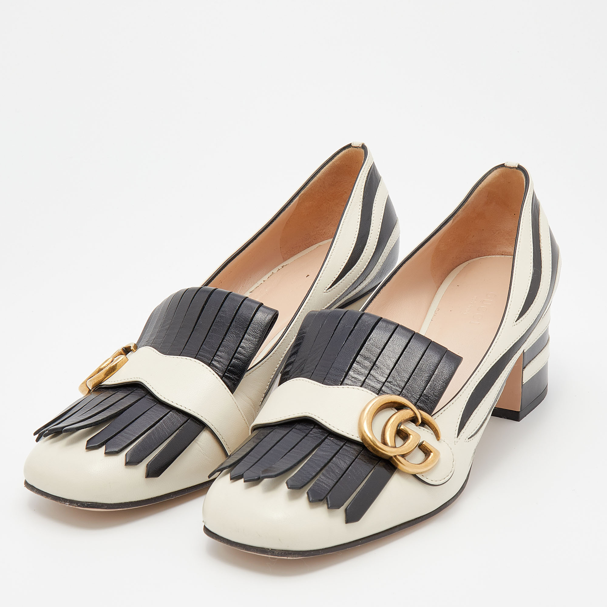 

Gucci White/Black Leather GG Marmont Pumps Size