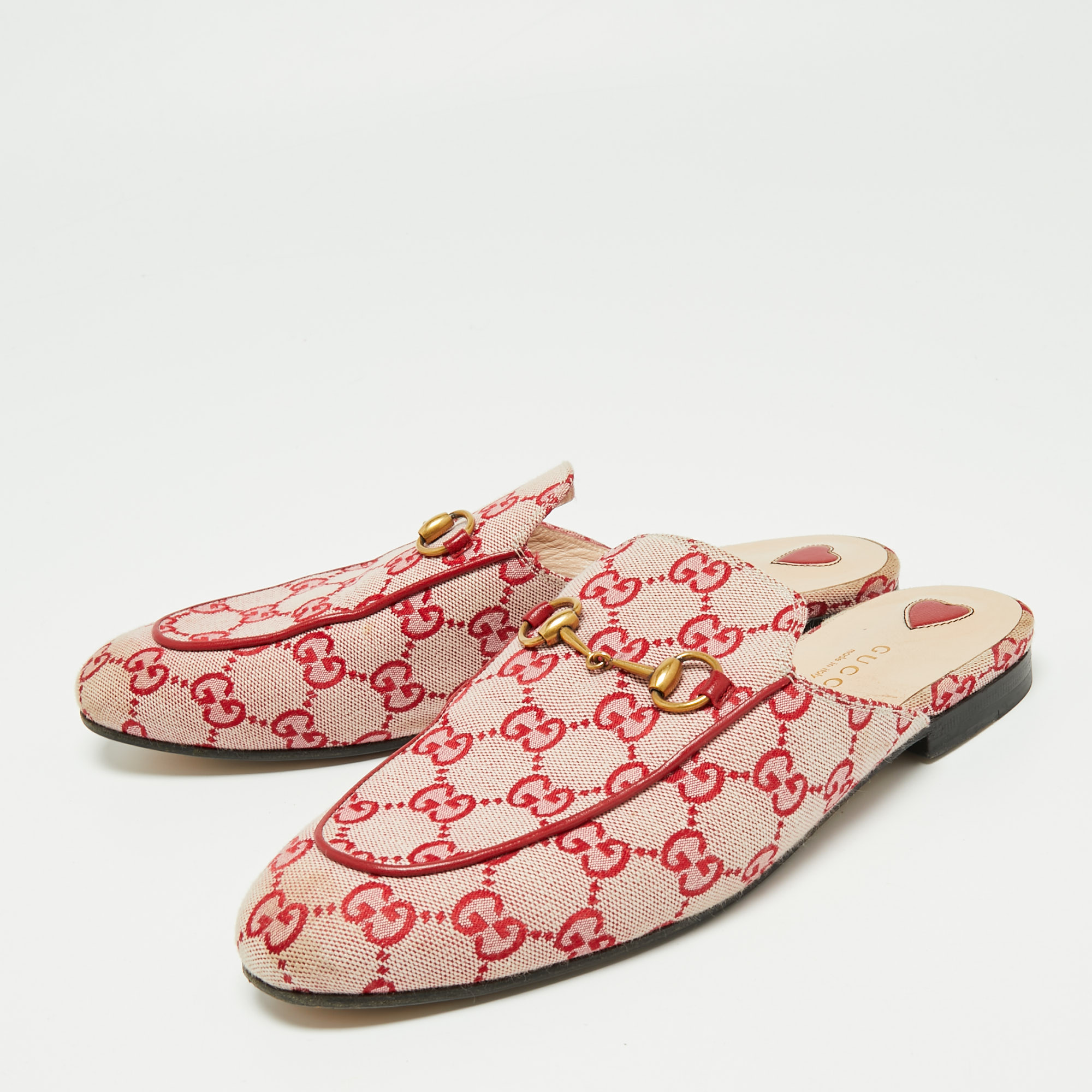 

Gucci Red GG Canvas Horsebit Princetown Flat Mules Size