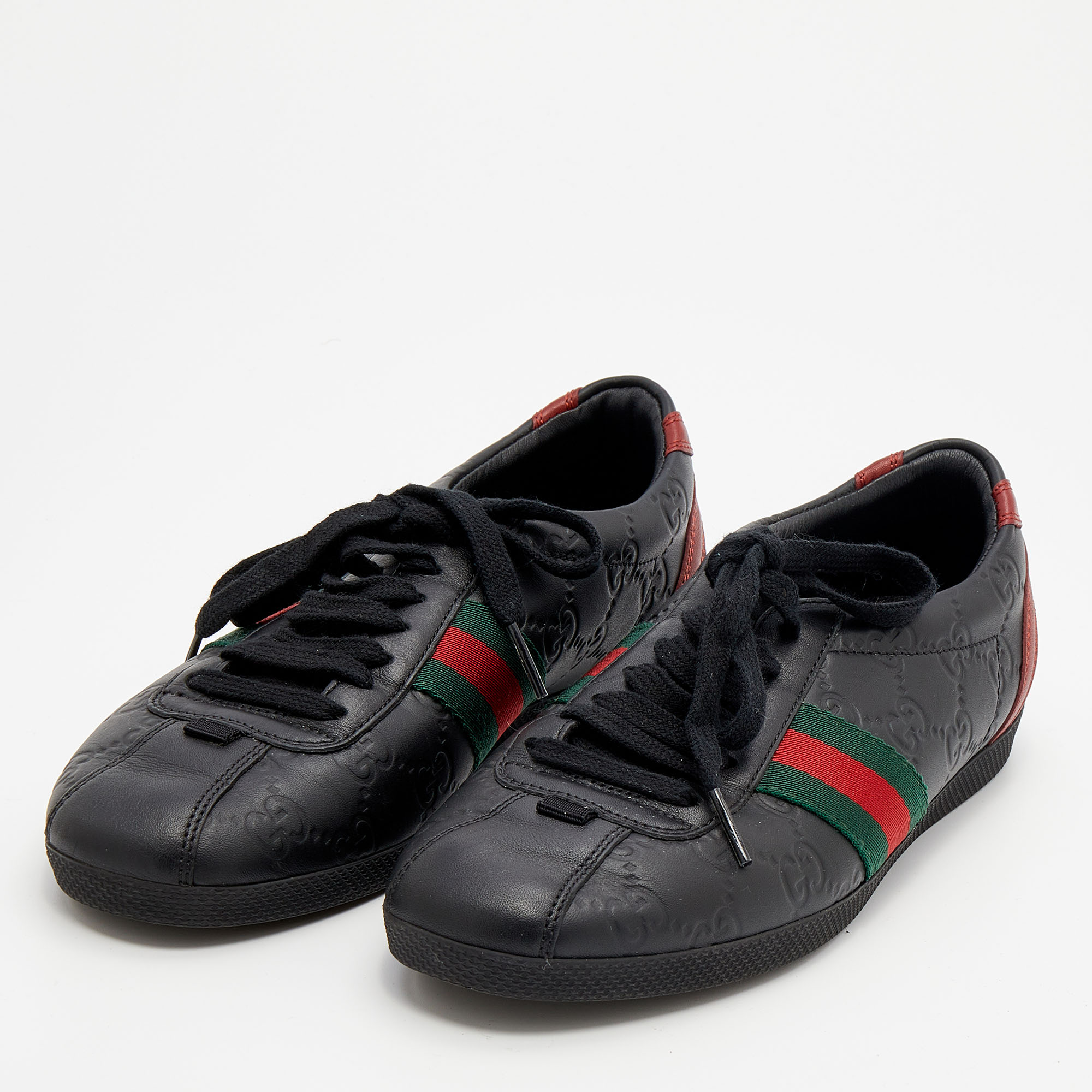 

Gucci Black Guccissima Leather Web Low Top Sneakers Size