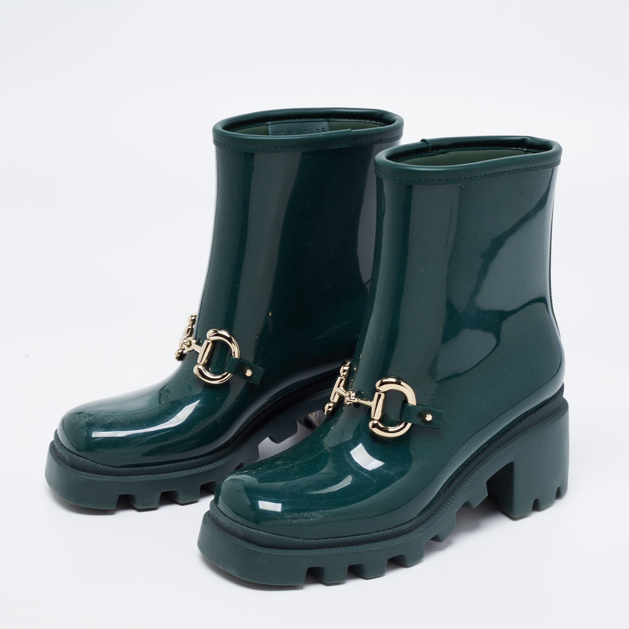 

Gucci Green Rubber Horsebit Ankle Boots Size