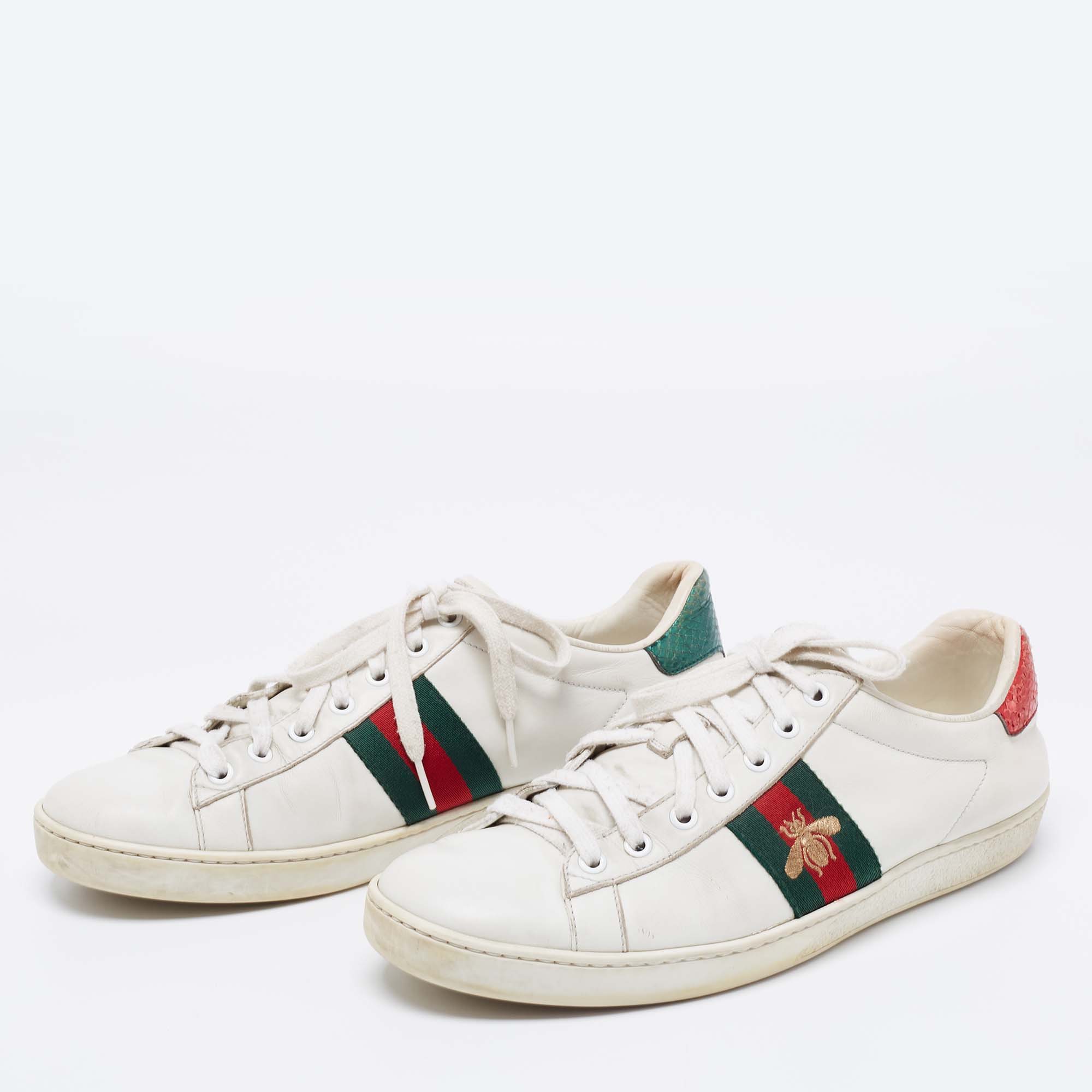 

Gucci White Leather And Python Embossed Web Ace Sneakers Size